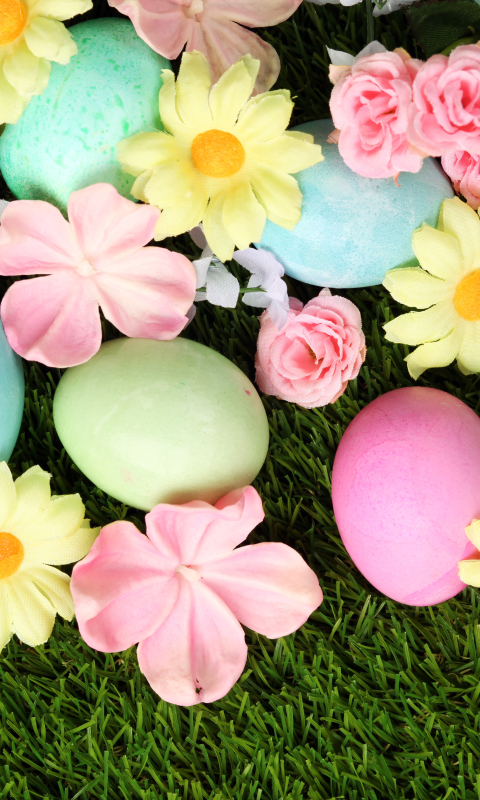 Download mobile wallpaper Grass, Easter, Flower, Holiday, Colorful, Pastel, Easter Egg for free.