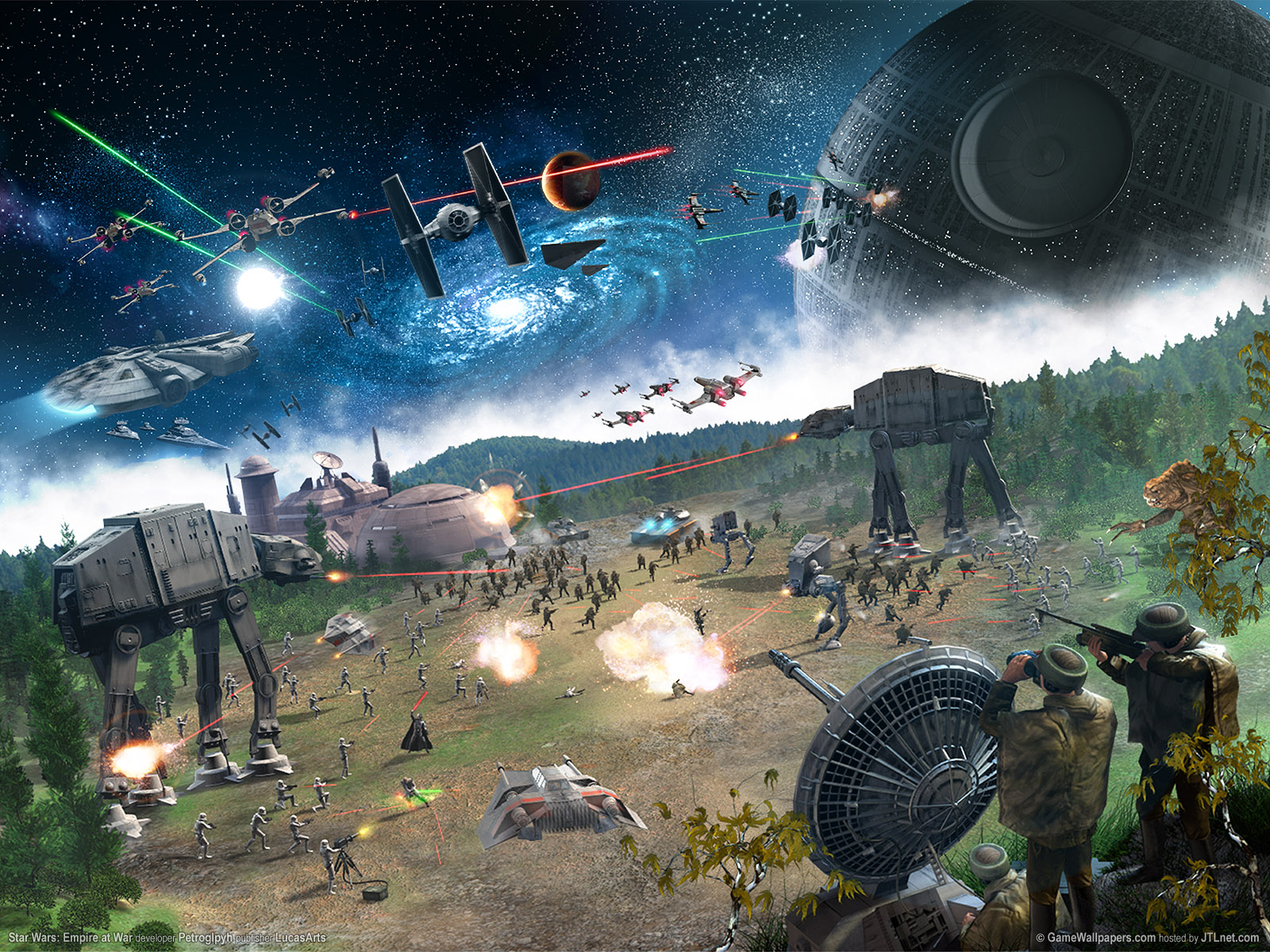 star wars: empire at war, video game, at at walker, battle, death star, millennium falcon, sci fi, star wars, tie fighter, x wing