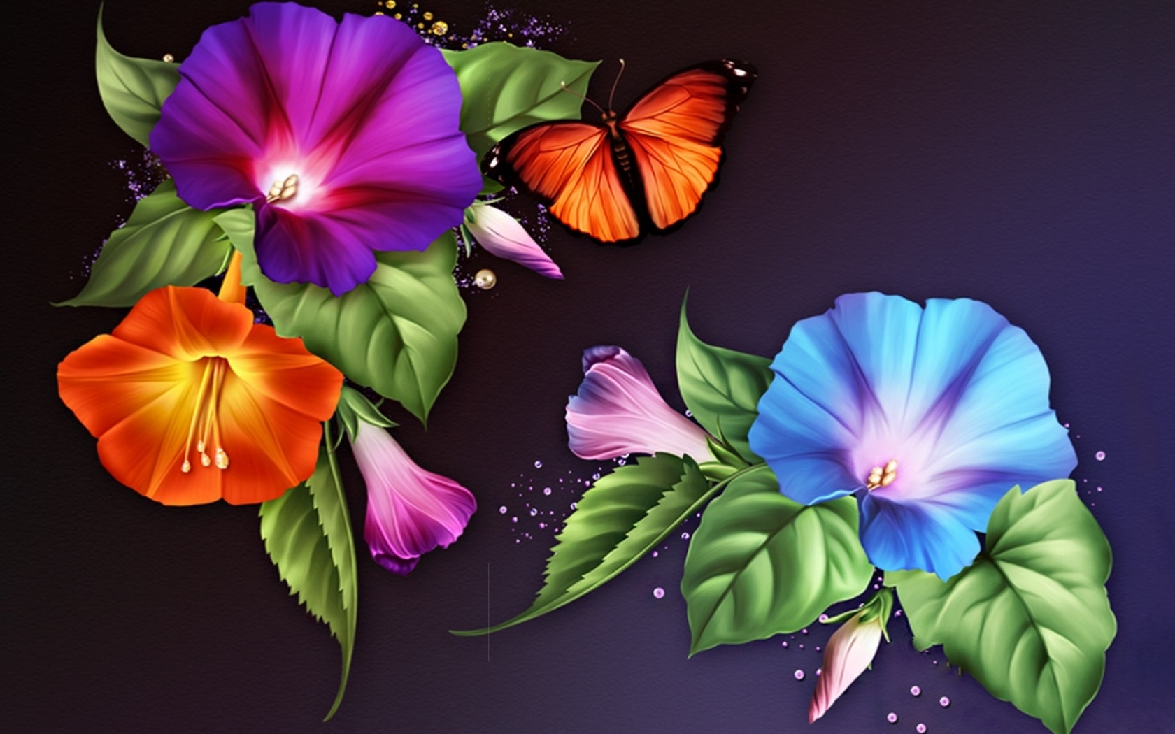 Скачать обои бесплатно Цветок, Бабочка, Красочный, Весна, Художественные, Флауэрсы картинка на рабочий стол ПК