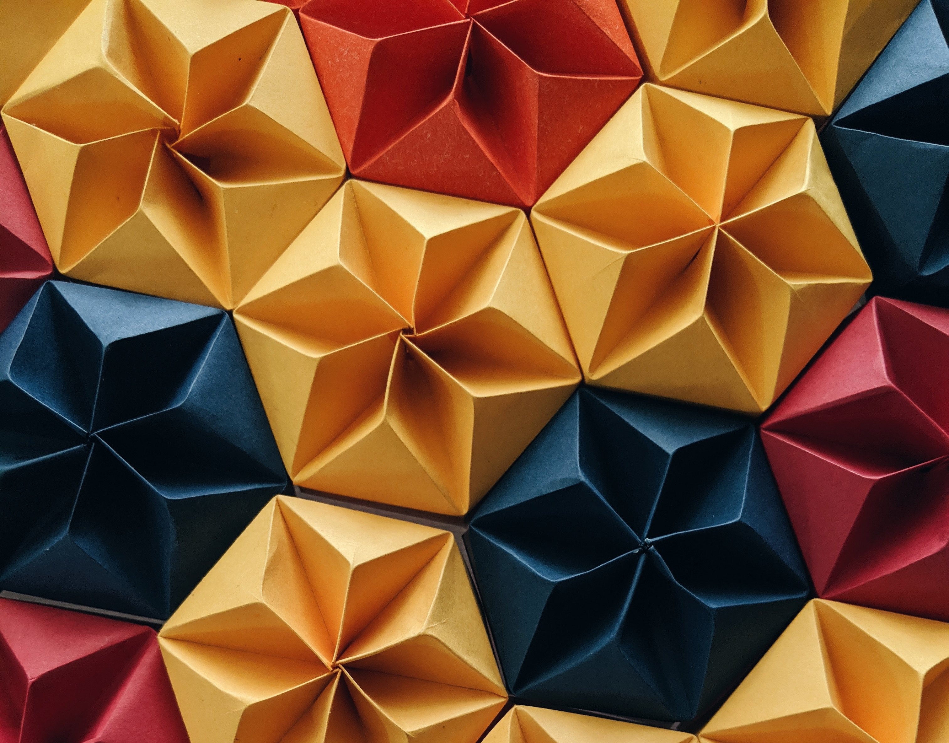 Download mobile wallpaper Pattern, Shapes, Triangle, Origami, Man Made for free.