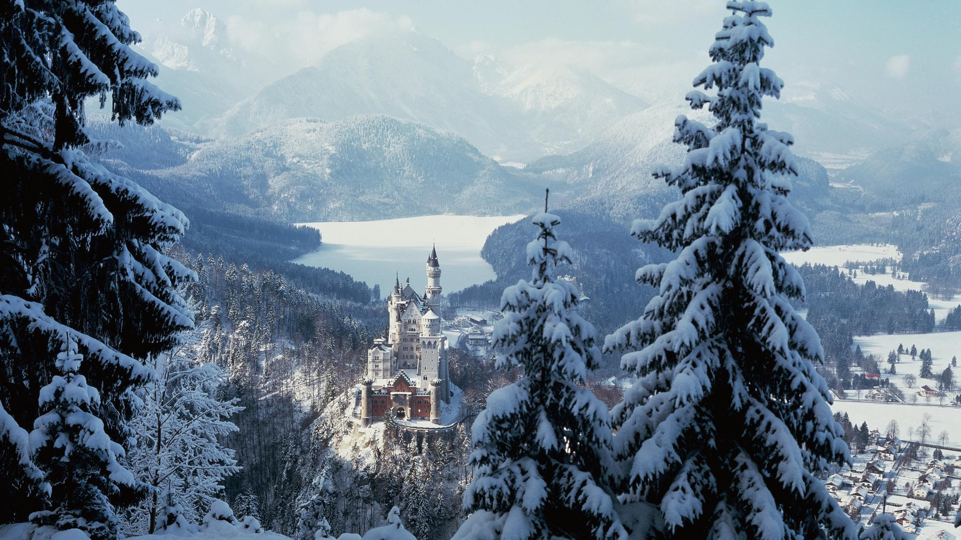 Laden Sie das Winter, Schloss Neuschwanstein, Menschengemacht-Bild kostenlos auf Ihren PC-Desktop herunter