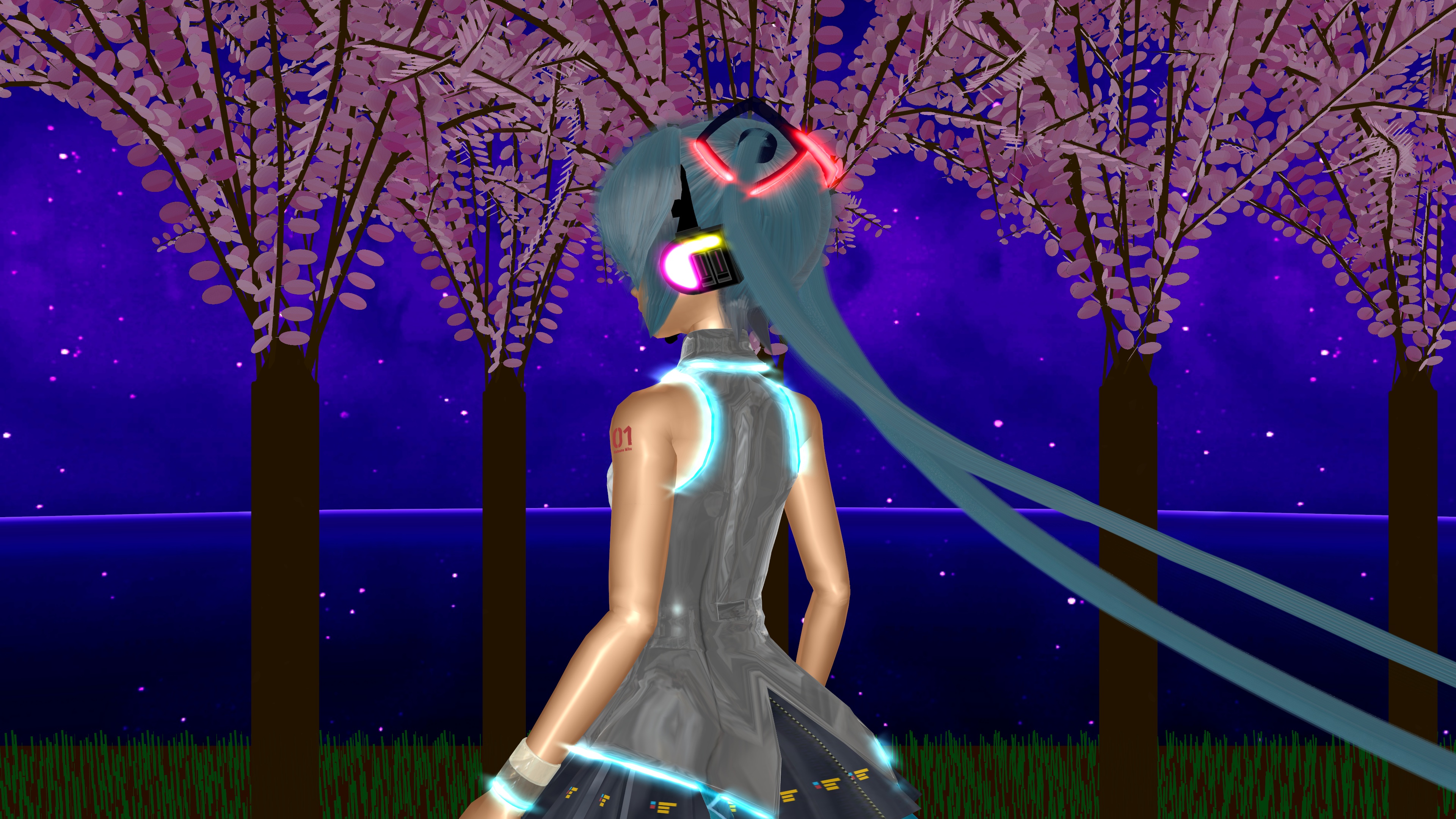 Download mobile wallpaper Anime, Grass, Tree, Vocaloid, Blue Hair, Hatsune Miku for free.