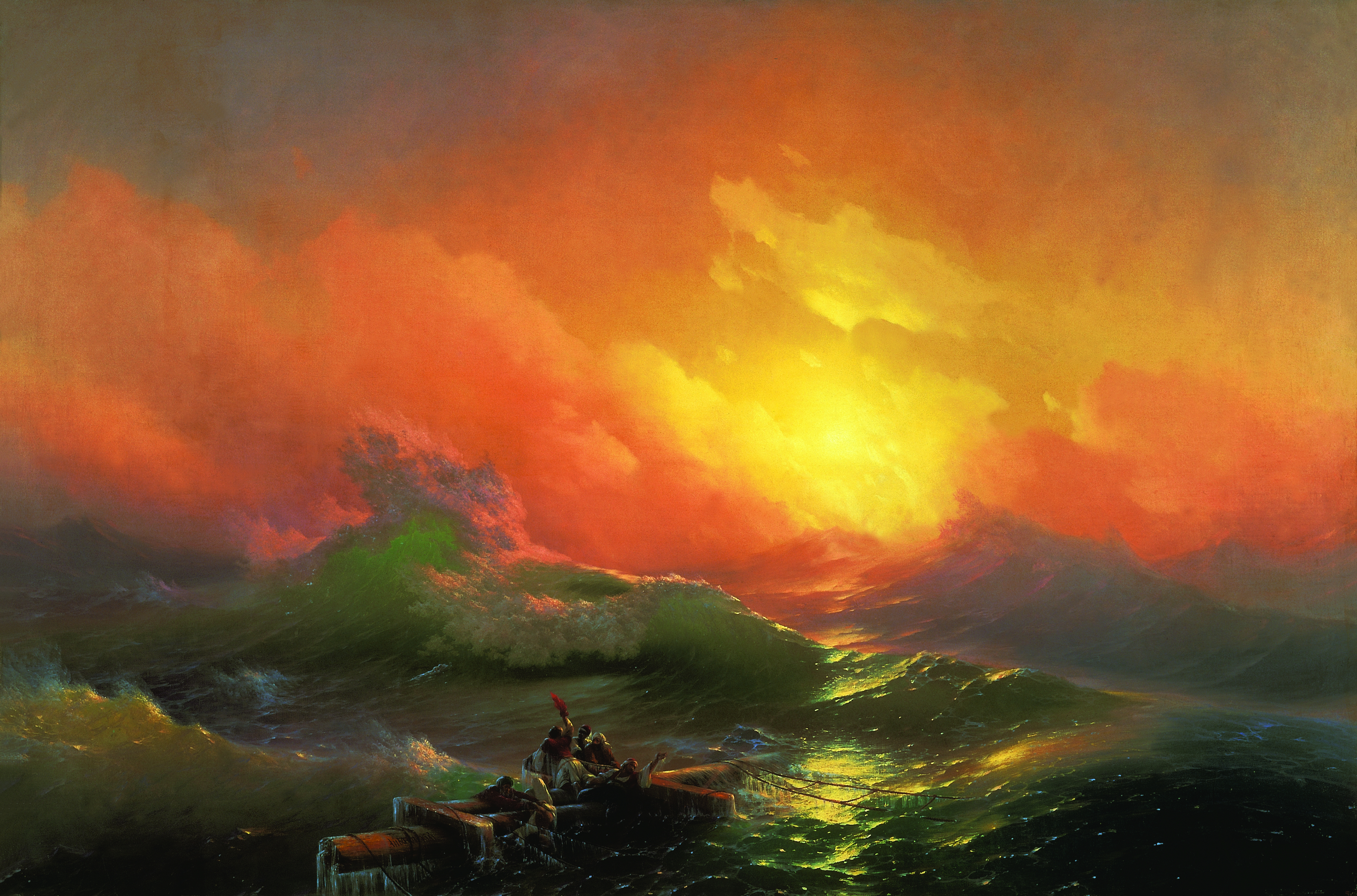 Free download wallpaper Sunset, Ocean, Painting, Artistic, Wave on your PC desktop