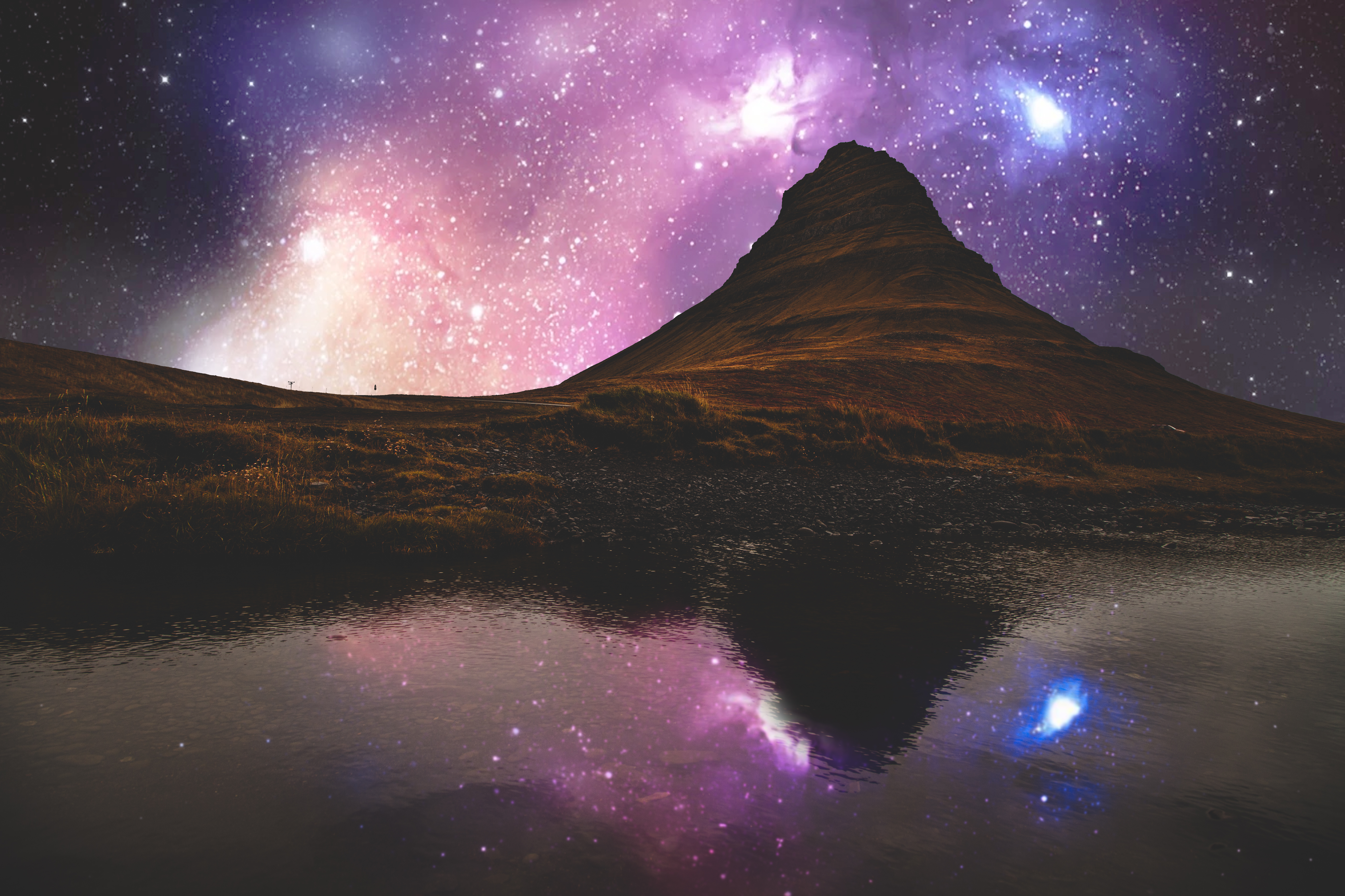 Free download wallpaper Hill, Nature, Rivers, Reflection, Starry Sky, Iceland on your PC desktop