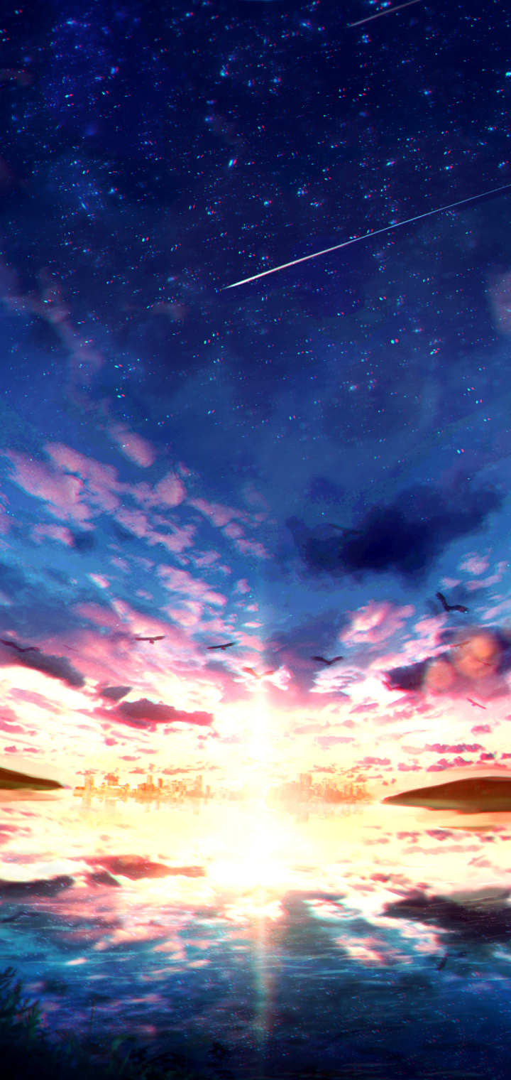 Download mobile wallpaper Anime, Sunset, Sky, Starry Sky for free.