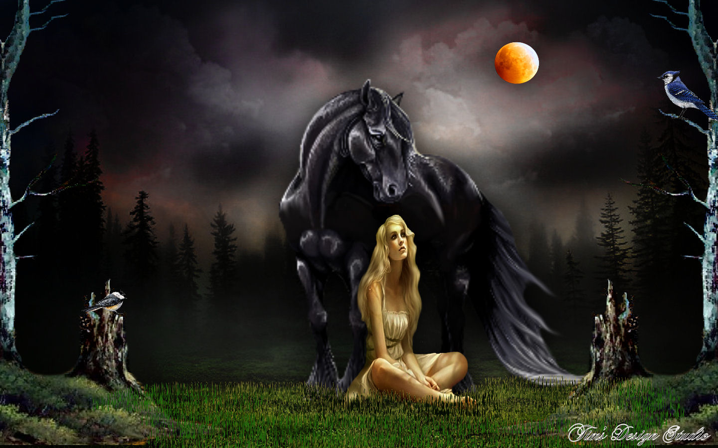Download mobile wallpaper Fantasy, Moon, Dark, Horse for free.