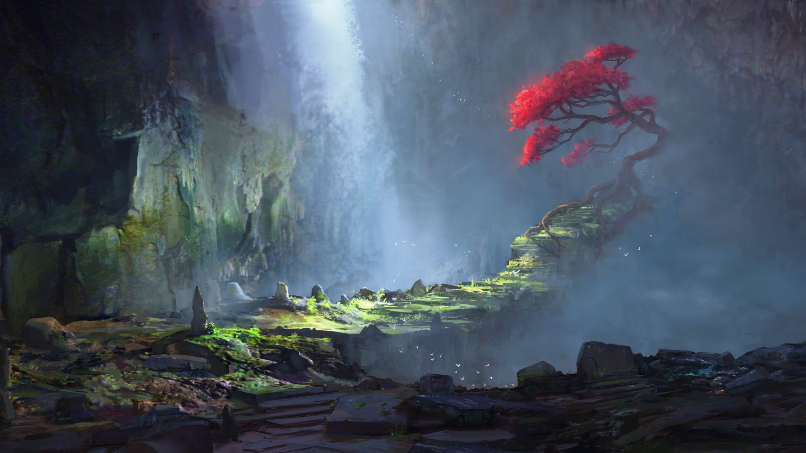 Free download wallpaper Landscape, Fantasy, Tree on your PC desktop