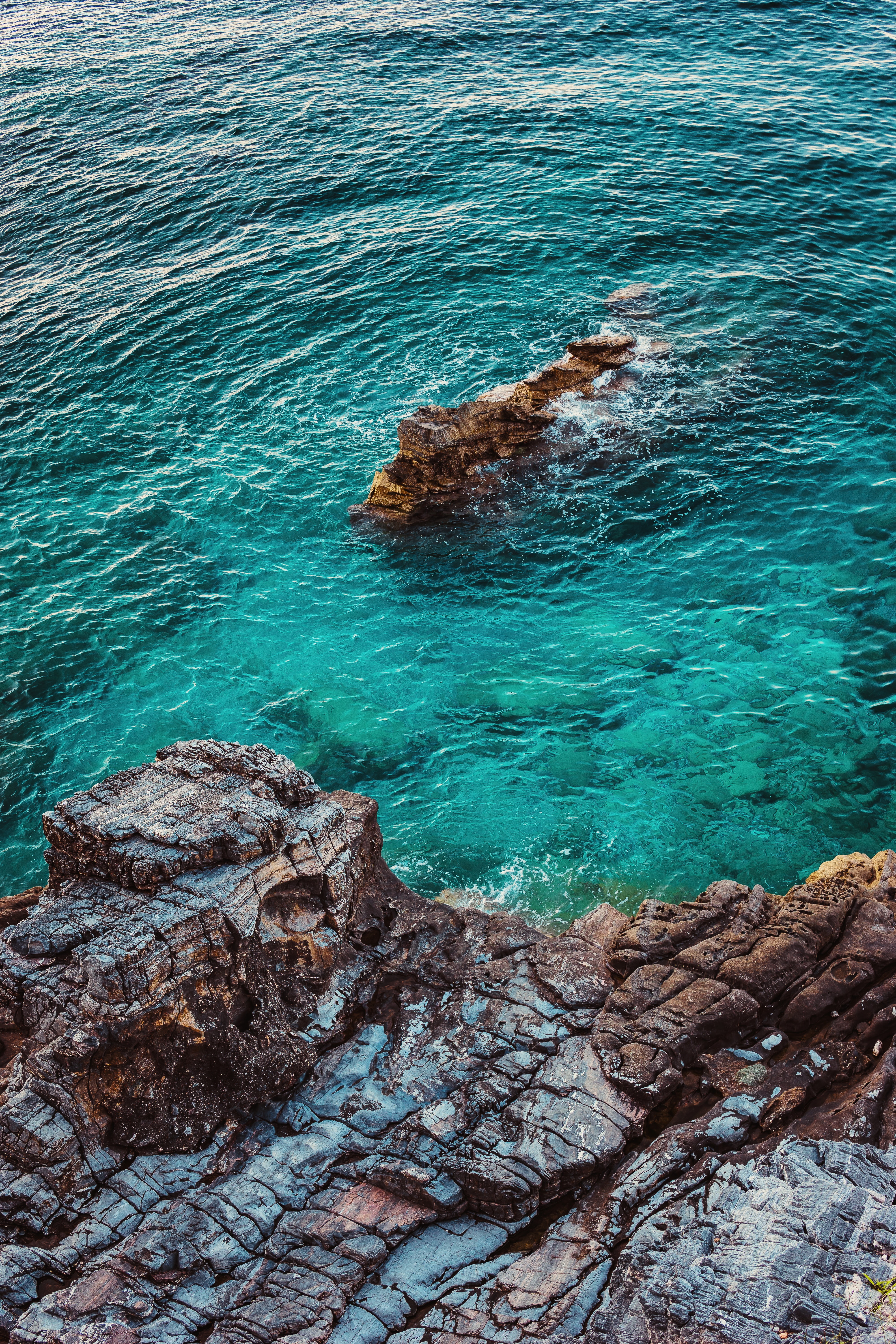 PCデスクトップに海岸, 自然, 岩, 上から見る, 海, 水画像を無料でダウンロード