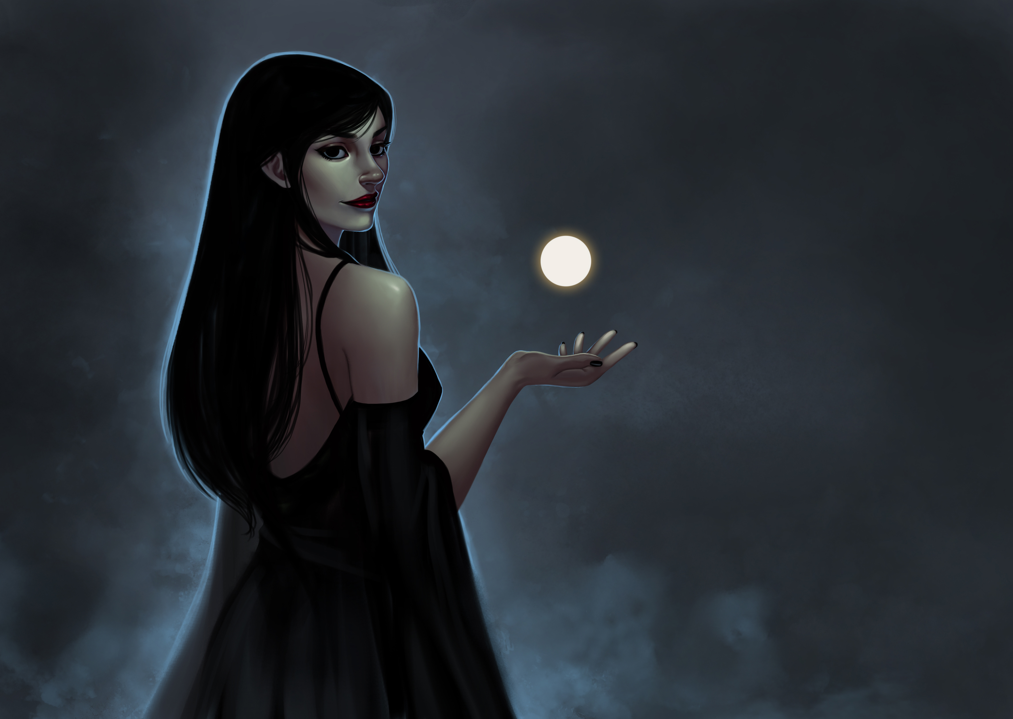 Free download wallpaper Moon, Painting, Artistic, Black Hair, Lipstick on your PC desktop