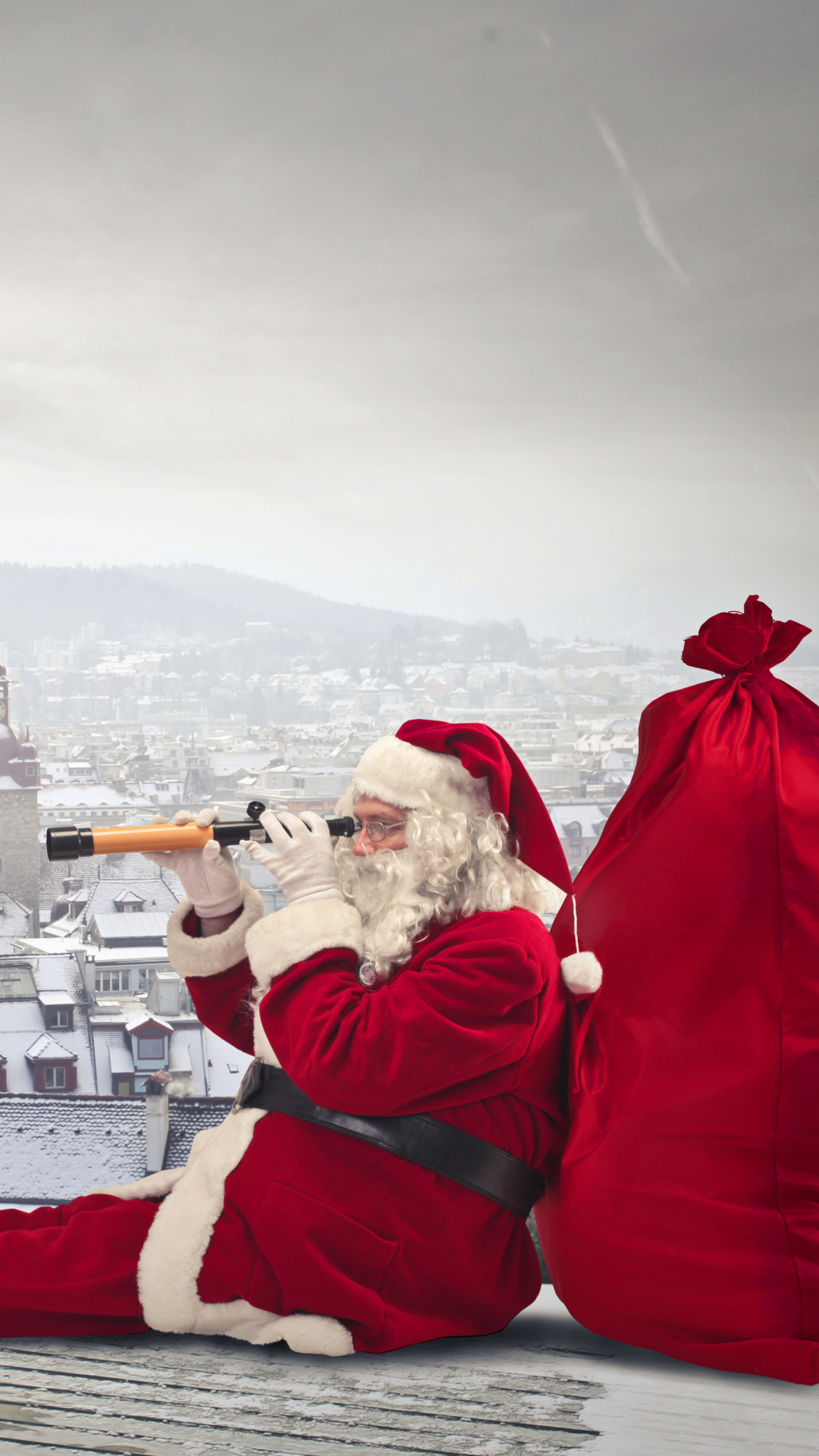 Download mobile wallpaper Christmas, Holiday, Bag, Santa, Telescope for free.