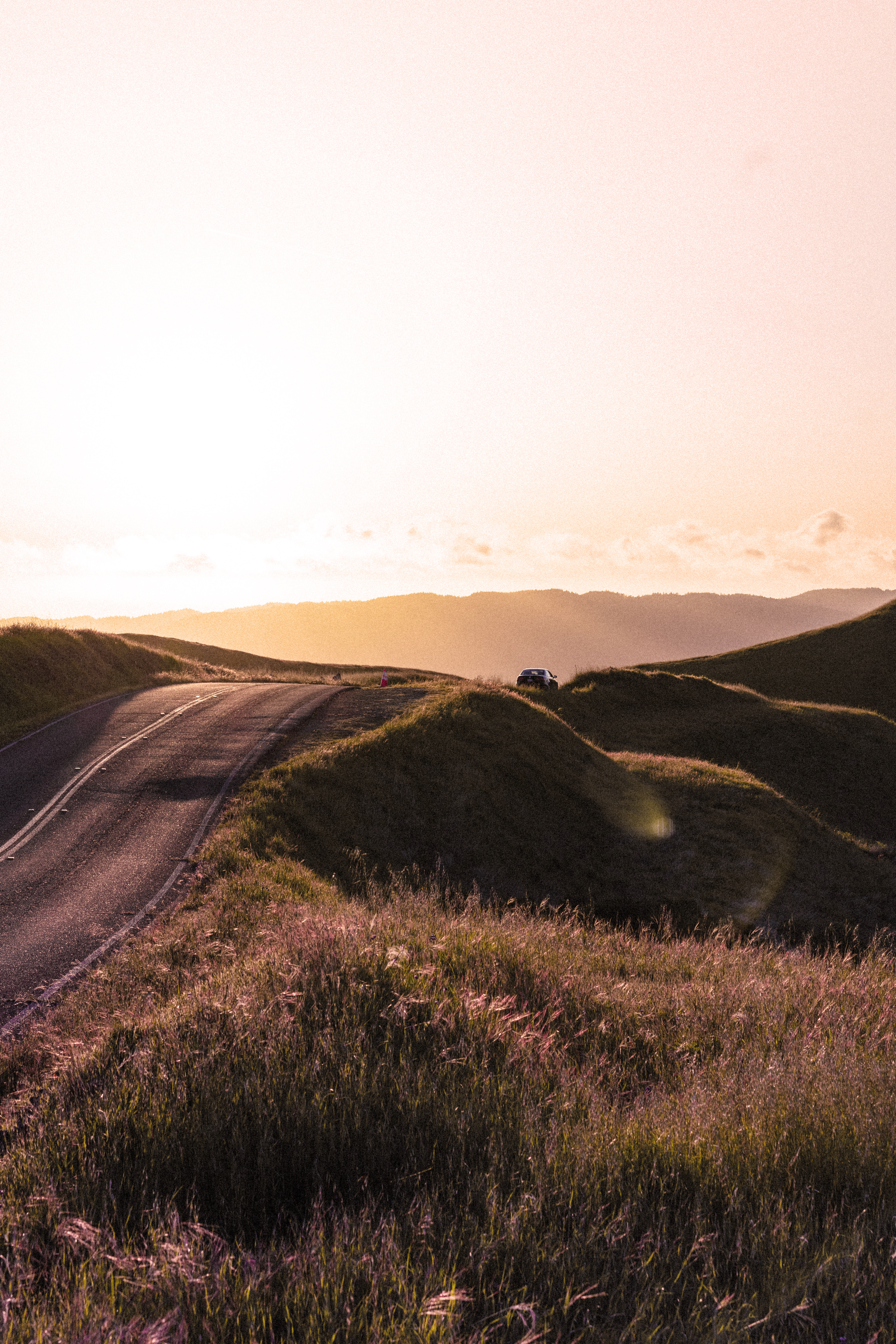 landscape, nature, dawn, road, relief, hilly