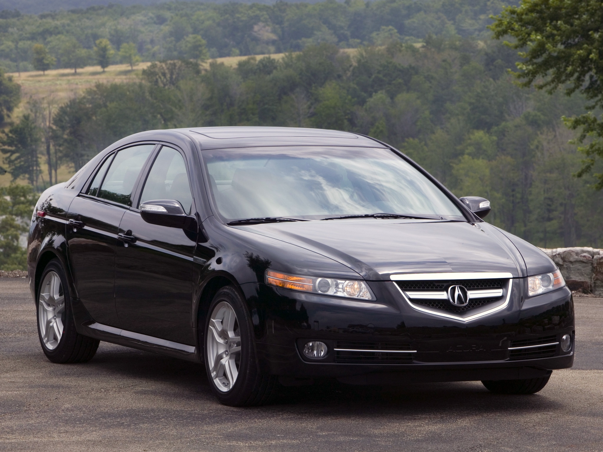 auto, nature, trees, acura, cars, black, front view, style, akura, tl, 2007
