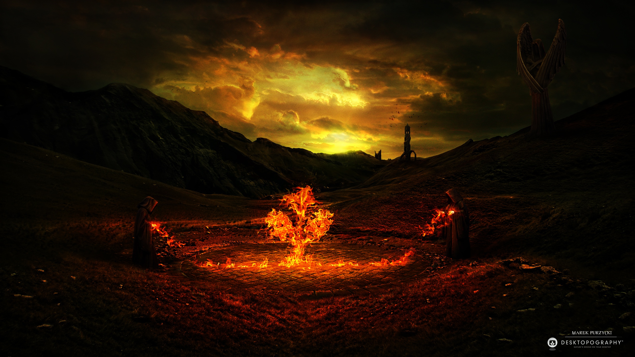 Download mobile wallpaper Landscape, Fire, Dark, Occult for free.