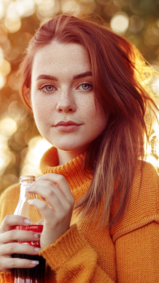 Download mobile wallpaper Redhead, Bokeh, Model, Women, Blue Eyes for free.