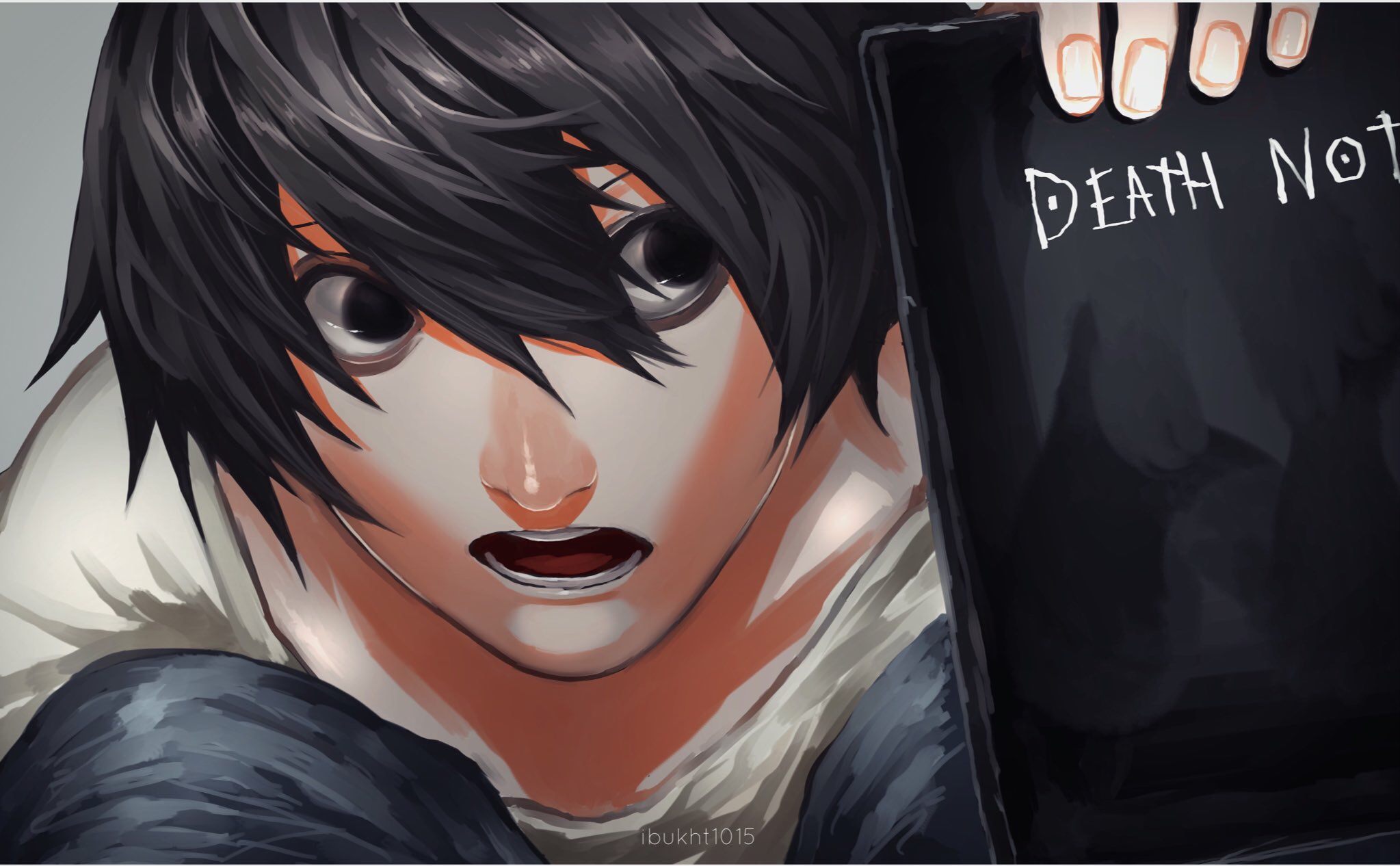 Descarga gratuita de fondo de pantalla para móvil de Death Note, Libro, Animado, Pelo Negro, L (Nota De Muerte), Ojos Negros.
