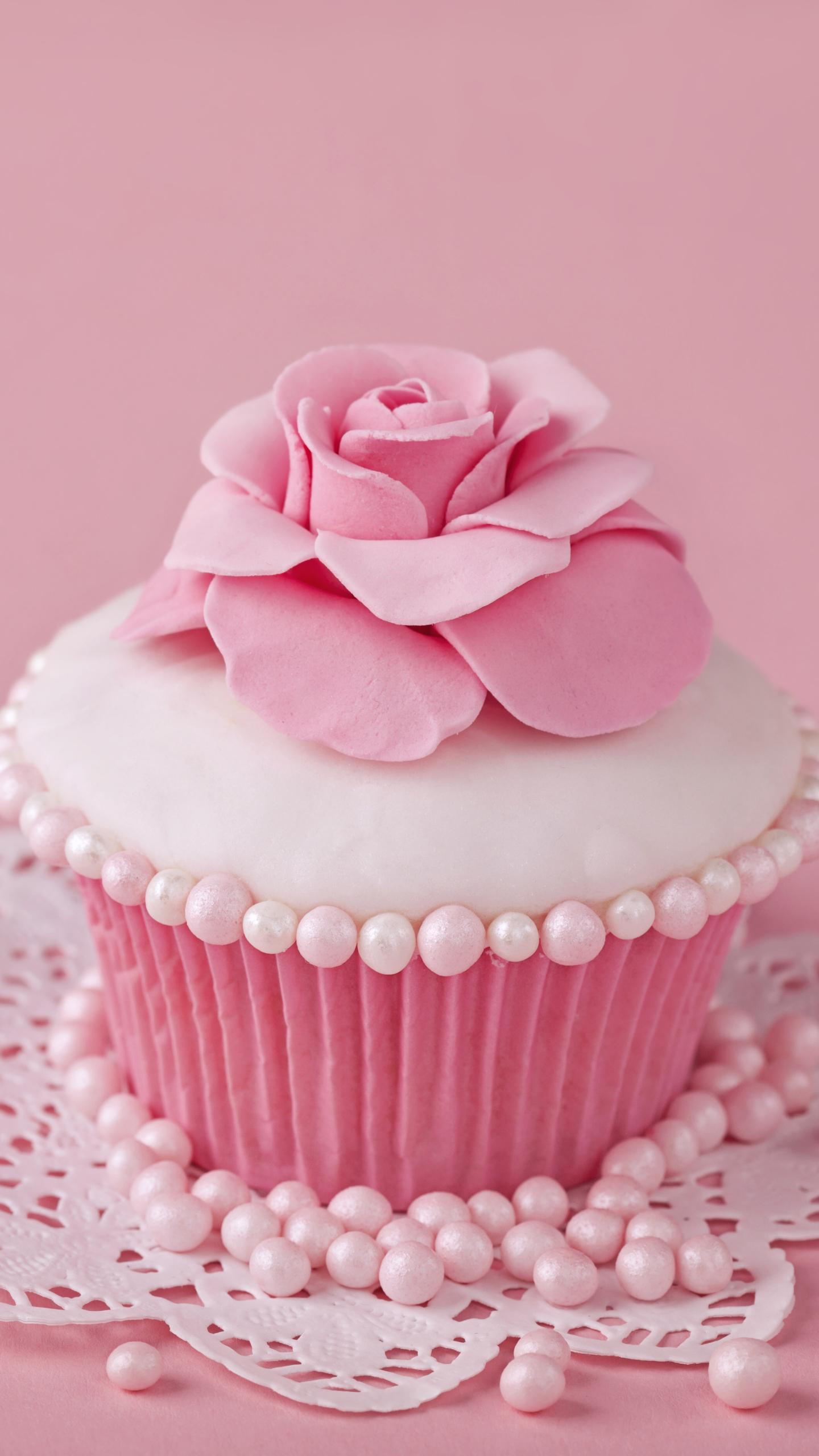 Download mobile wallpaper Food, Pink, Flower, Sweets, Cupcake for free.