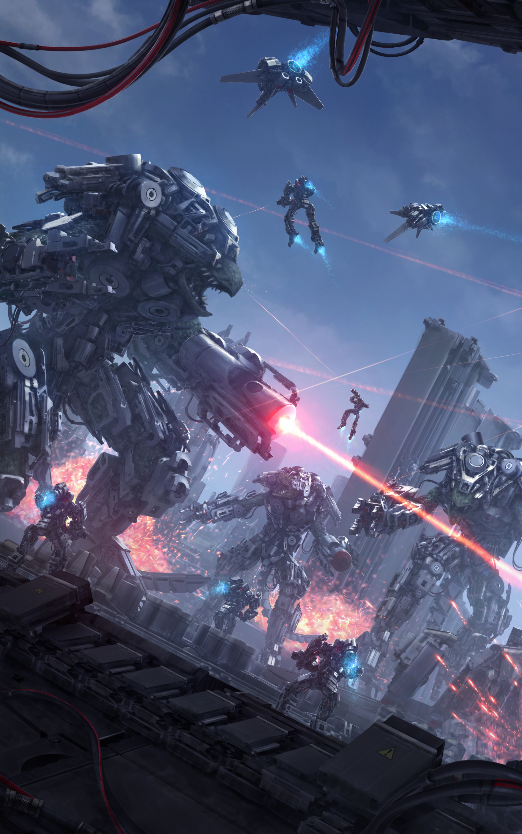 Download mobile wallpaper Robot, Sci Fi, Battle, Futuristic for free.