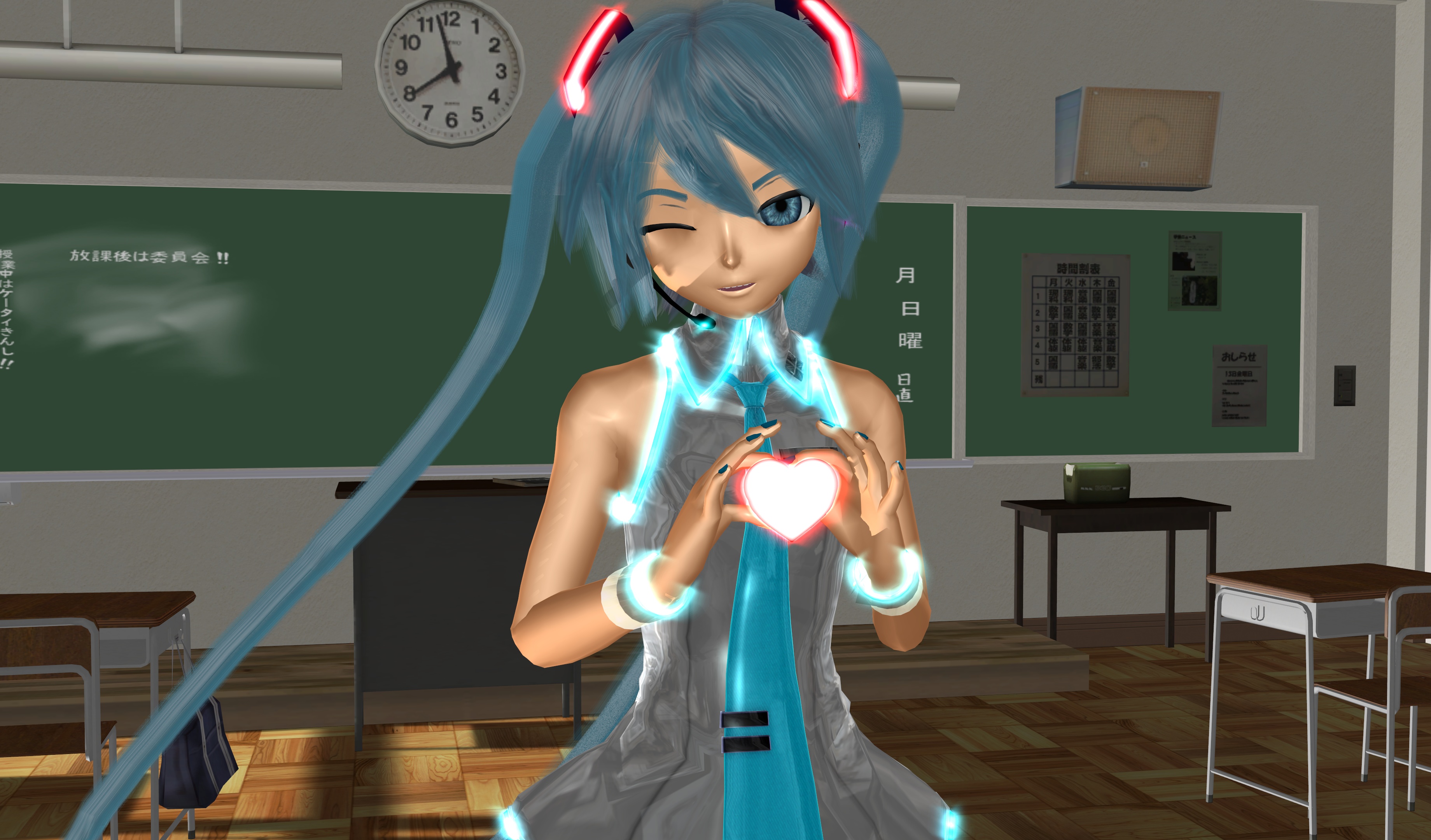 Download mobile wallpaper Anime, Vocaloid, Blue Eyes, Blue Hair, Hatsune Miku, Classroom for free.