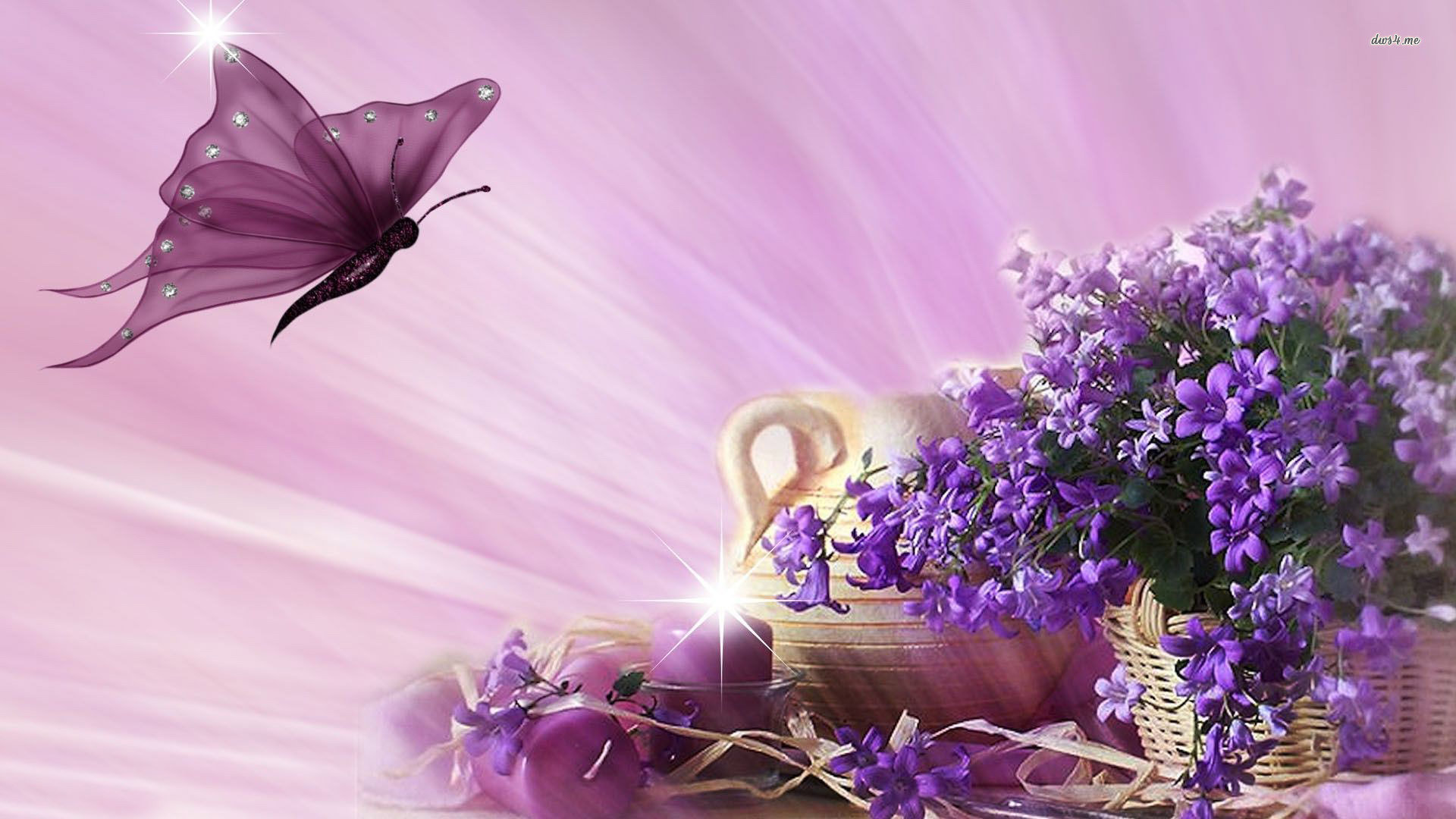 Скачать картинку Сирень, Цветок, Бабочка, Пурпурный, Художественные в телефон бесплатно.