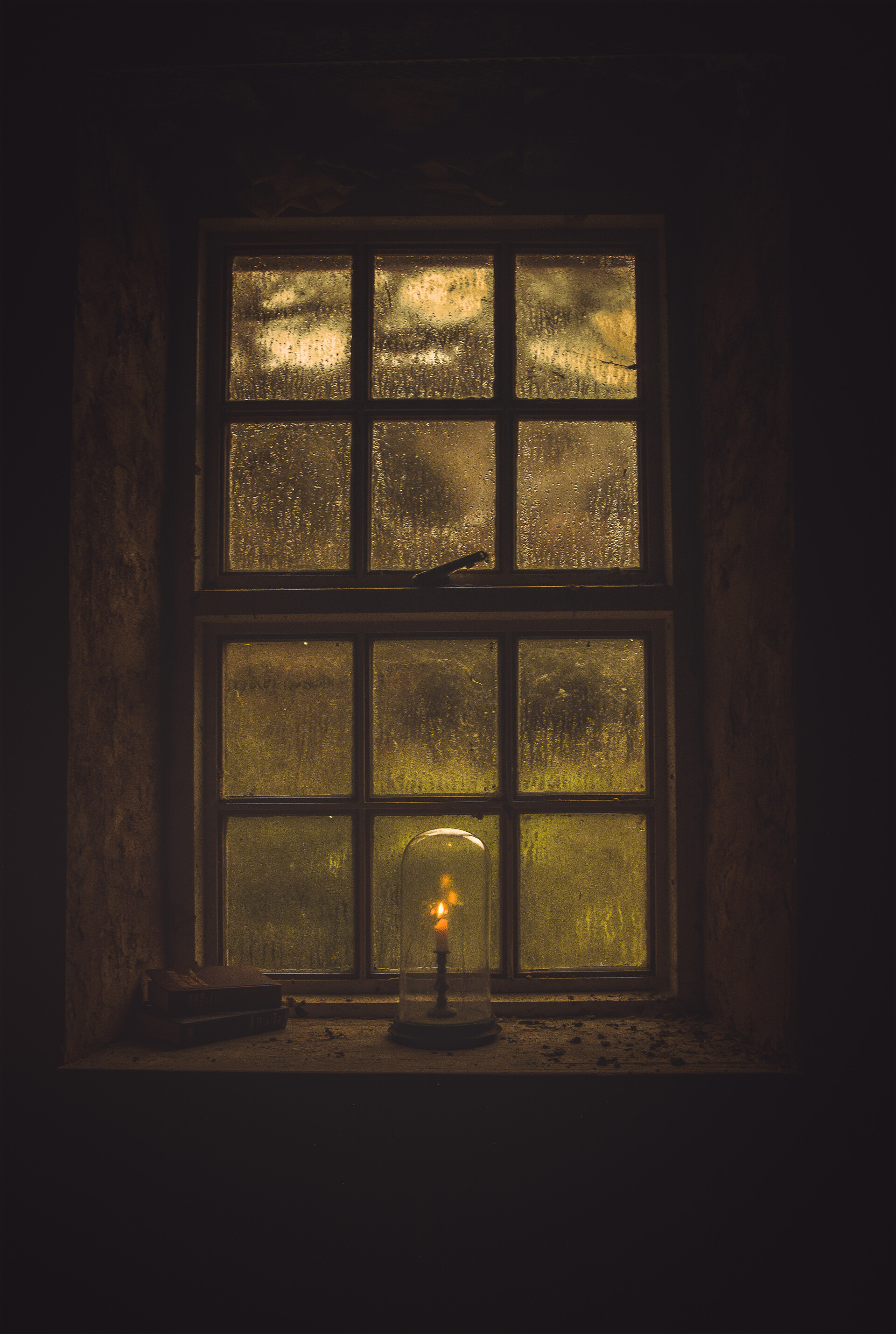 window, dark, candle Full HD