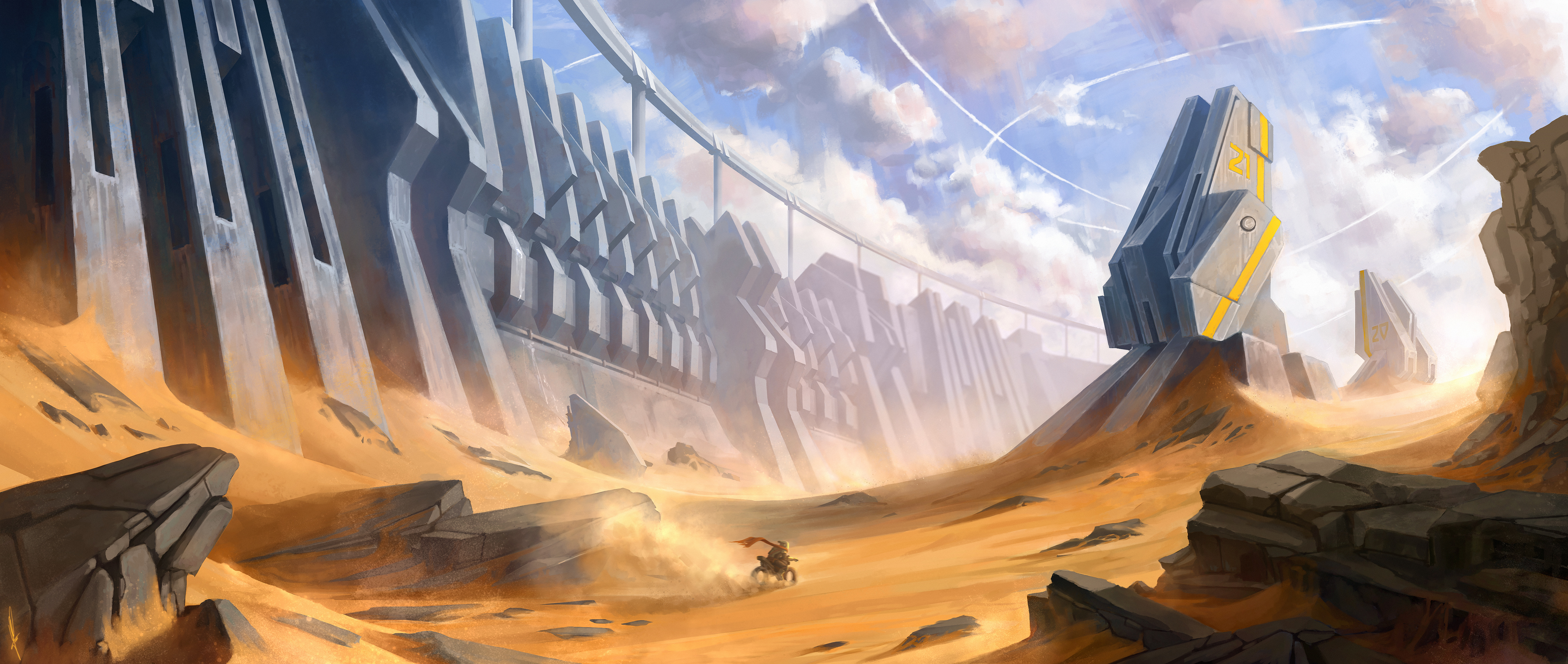 Free download wallpaper Landscape, Sand, Desert, Wall, Sci Fi on your PC desktop