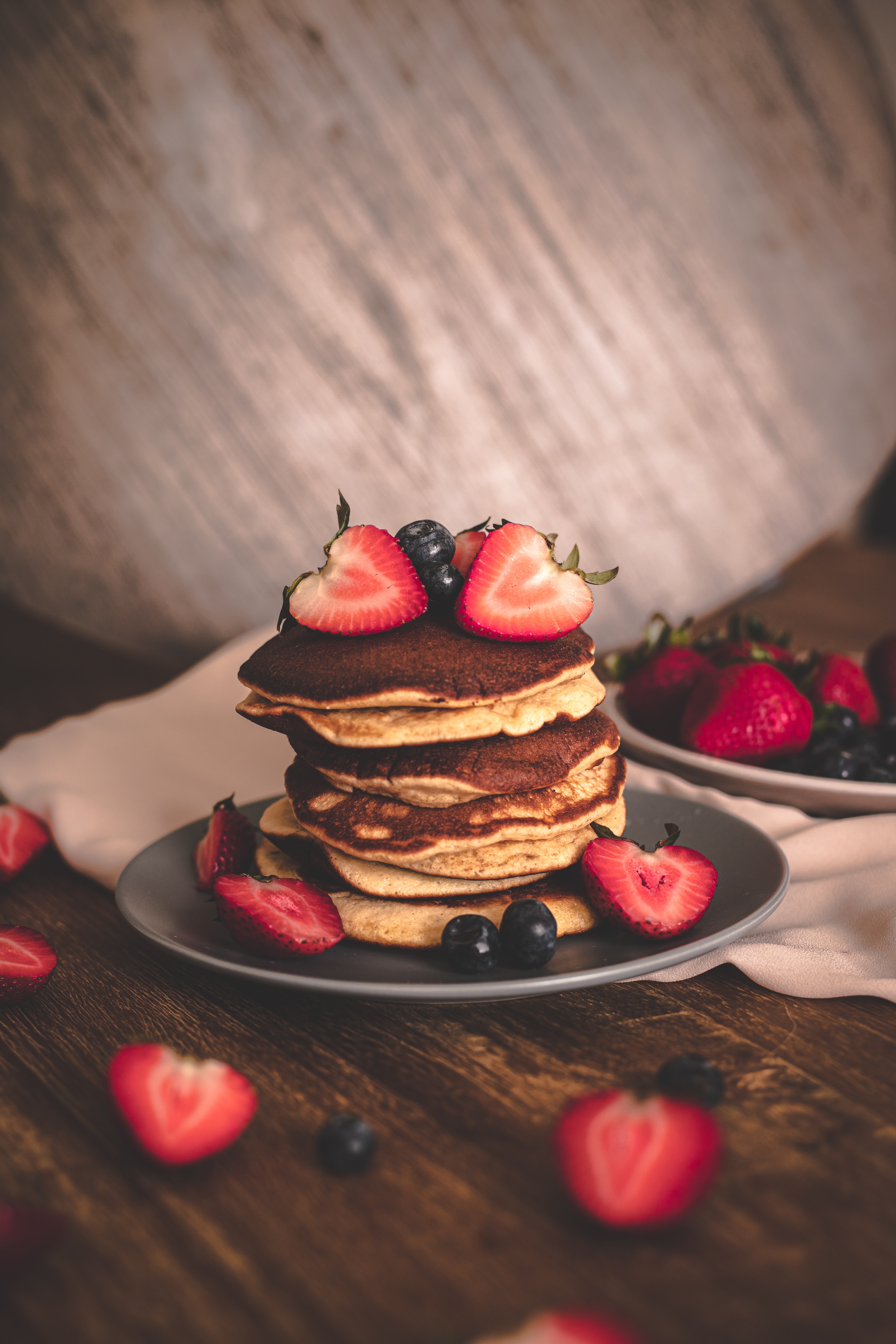 food, strawberry, desert, bilberries, pancakes, breakfast