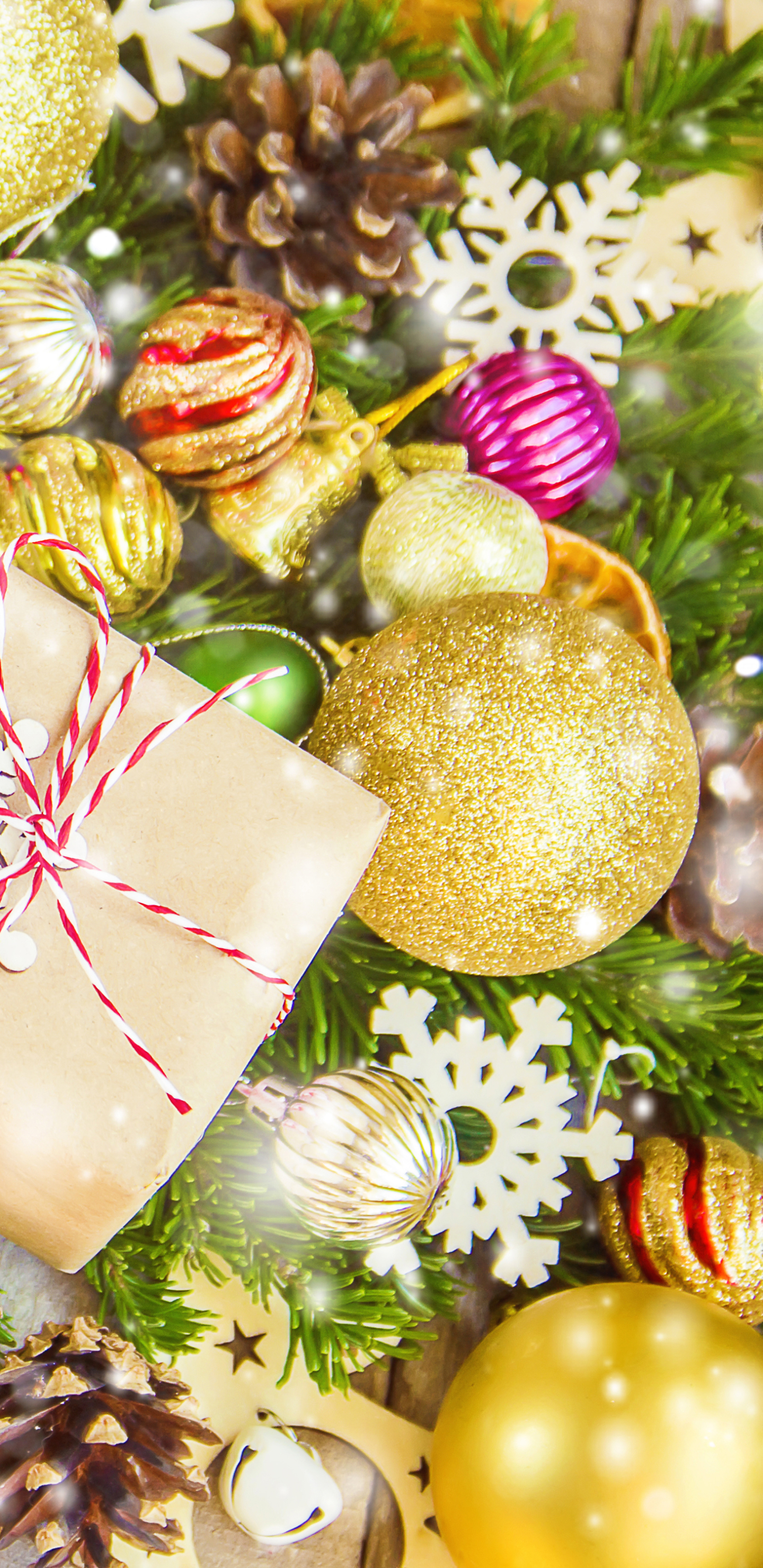 Handy-Wallpaper Feiertage, Weihnachten, Geschenk, Weihnachtsschmuck, Flitter kostenlos herunterladen.