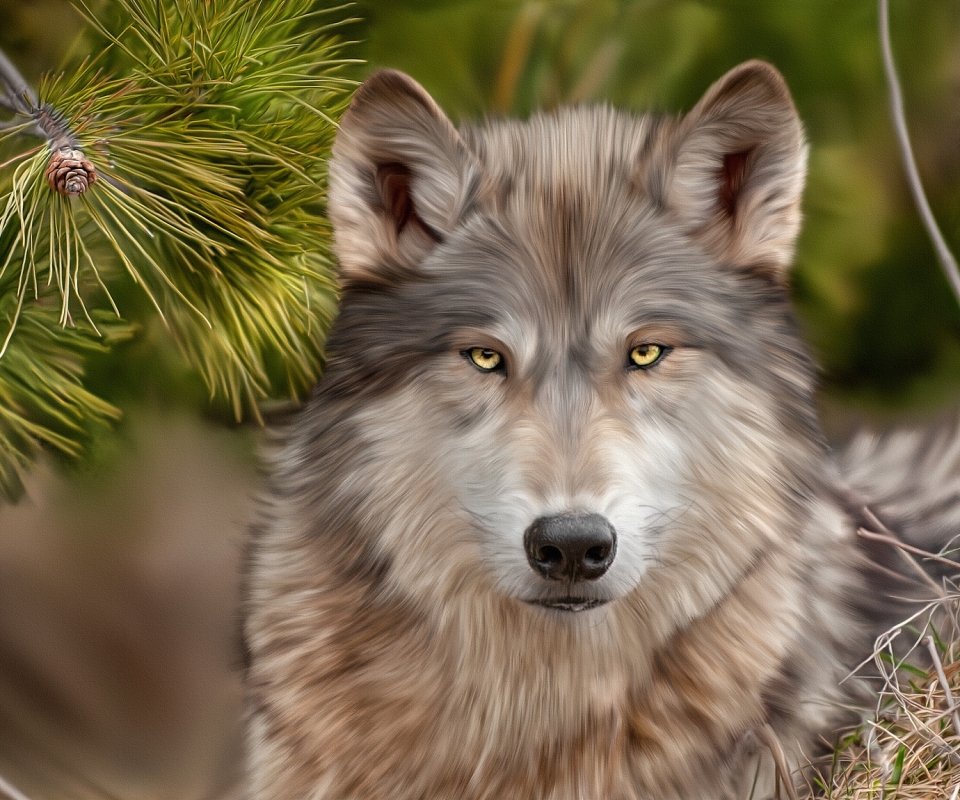 Download mobile wallpaper Wolf, Animal, Oil Painting, Wolves for free.