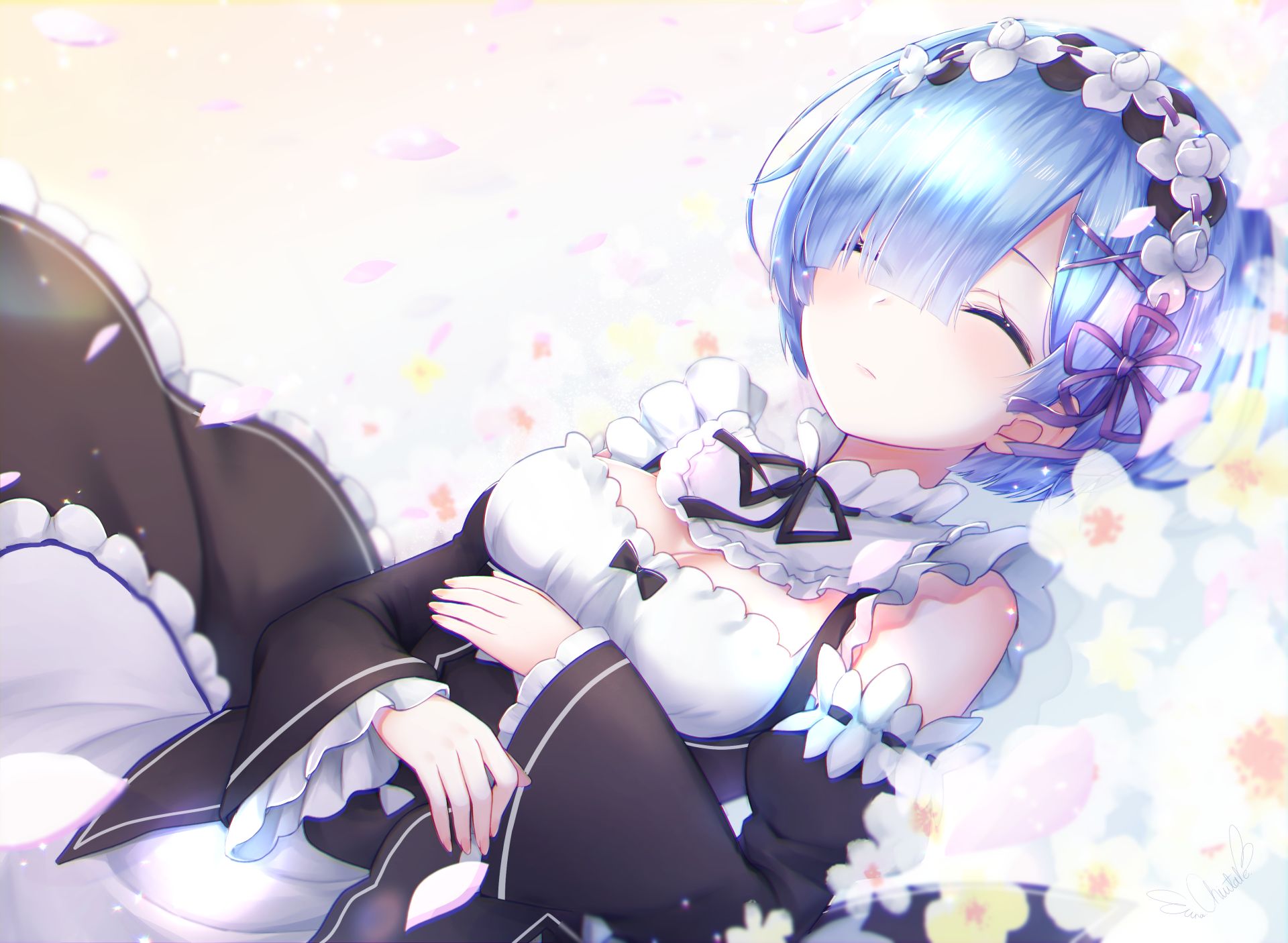 Free download wallpaper Anime, Sleeping, Maid, Blue Hair, Short Hair, Re:zero Starting Life In Another World, Rem (Re:zero) on your PC desktop