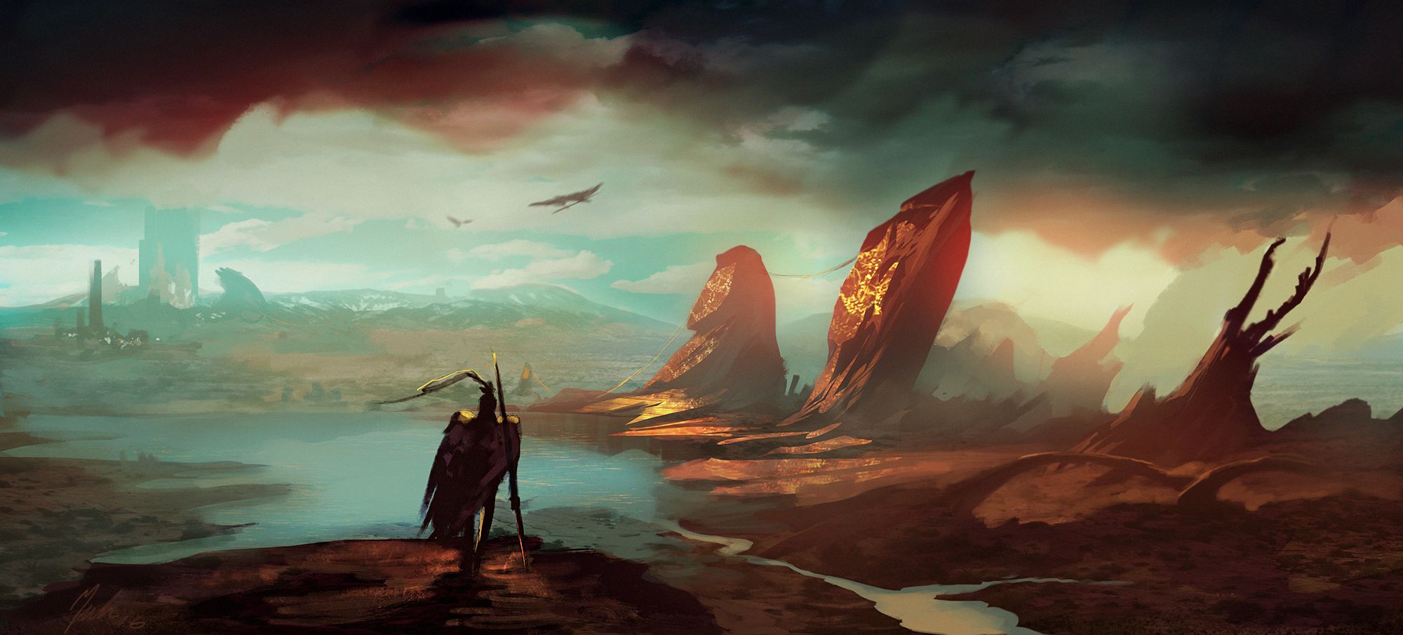 Download mobile wallpaper Landscape, Fantasy, Warrior for free.
