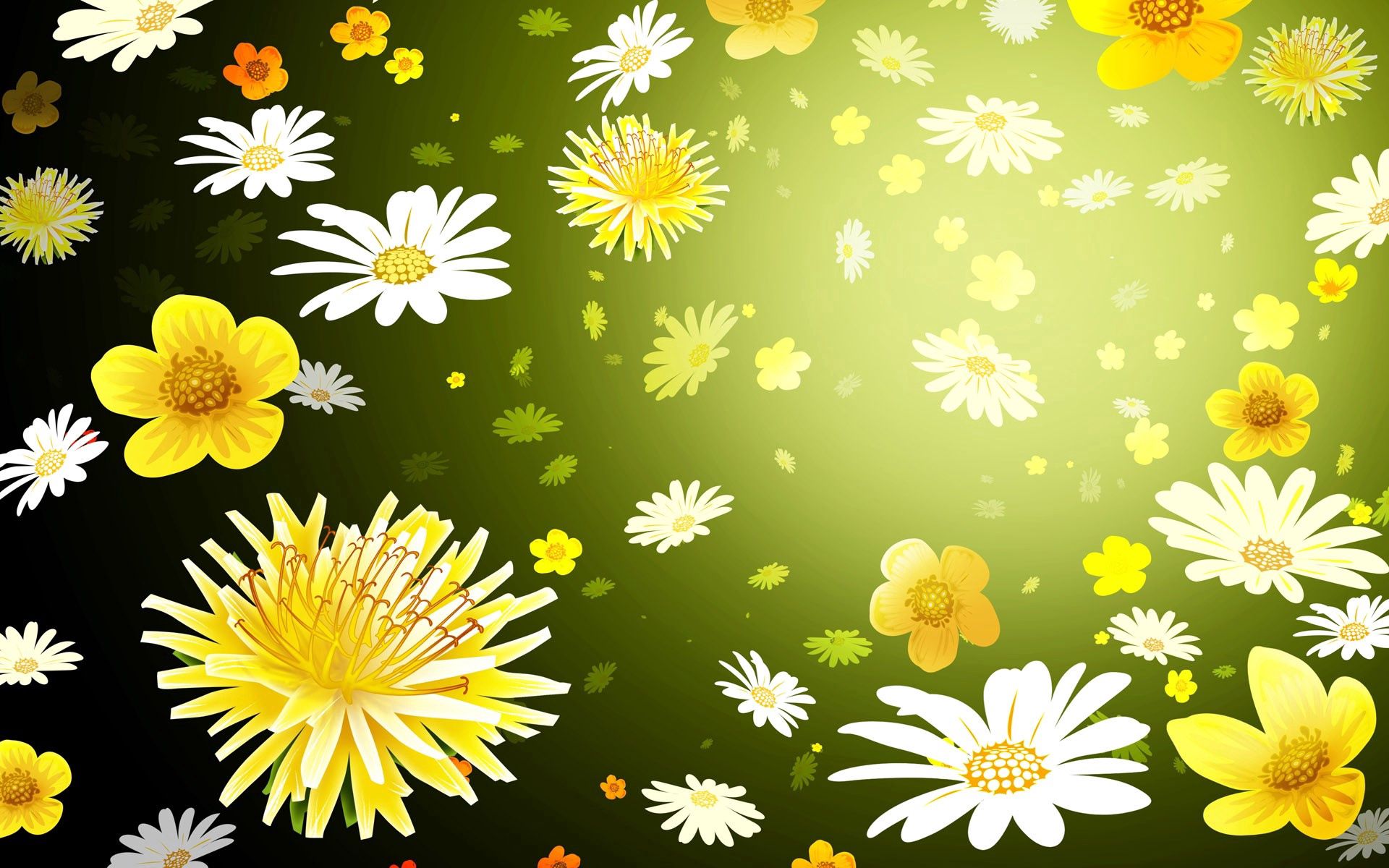 background, flowers, dandelions, camomile, texture, textures, picture, drawing FHD, 4K, UHD