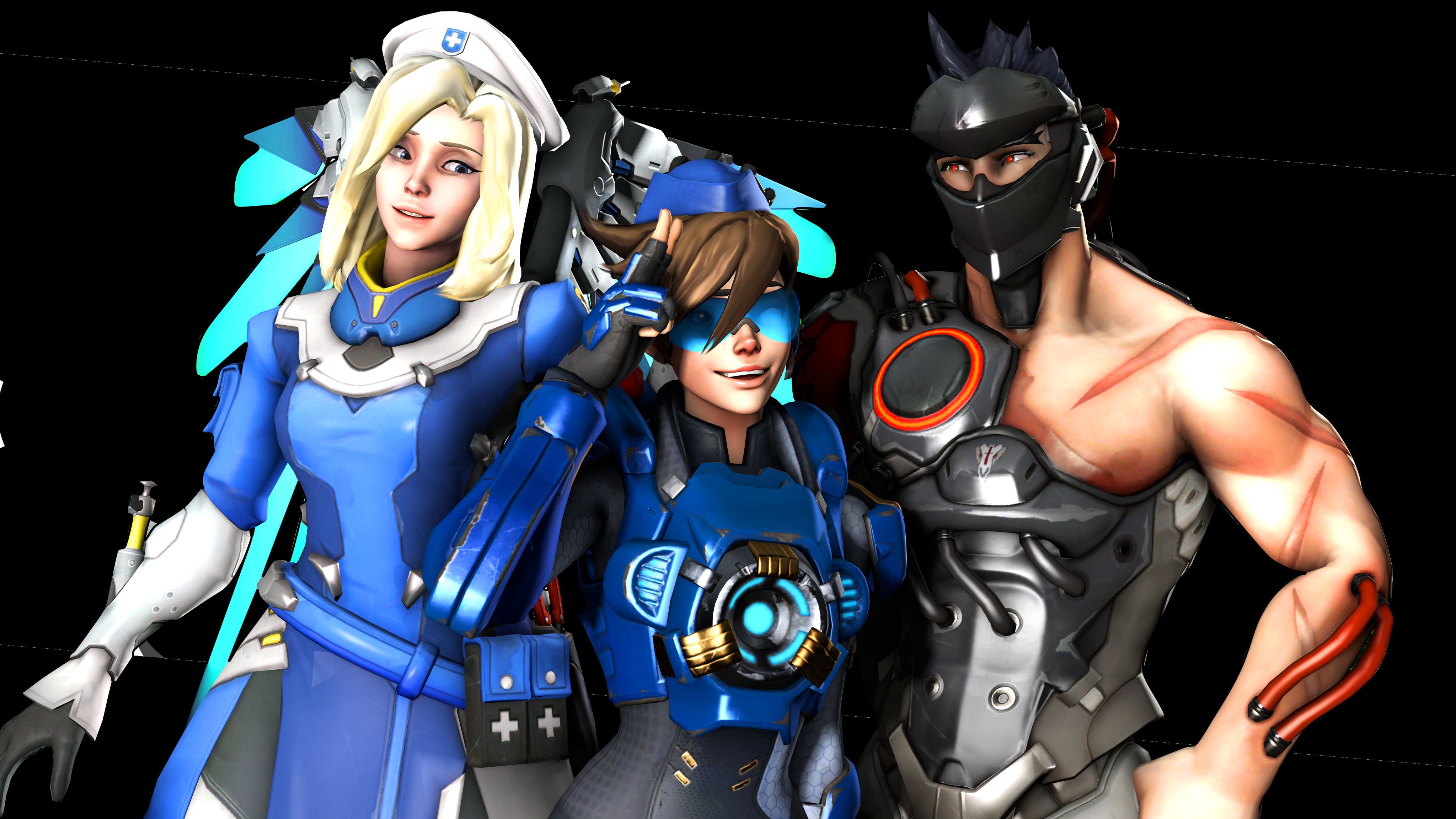 Free download wallpaper Overwatch, Video Game, Mercy (Overwatch), Tracer (Overwatch), Genji (Overwatch) on your PC desktop