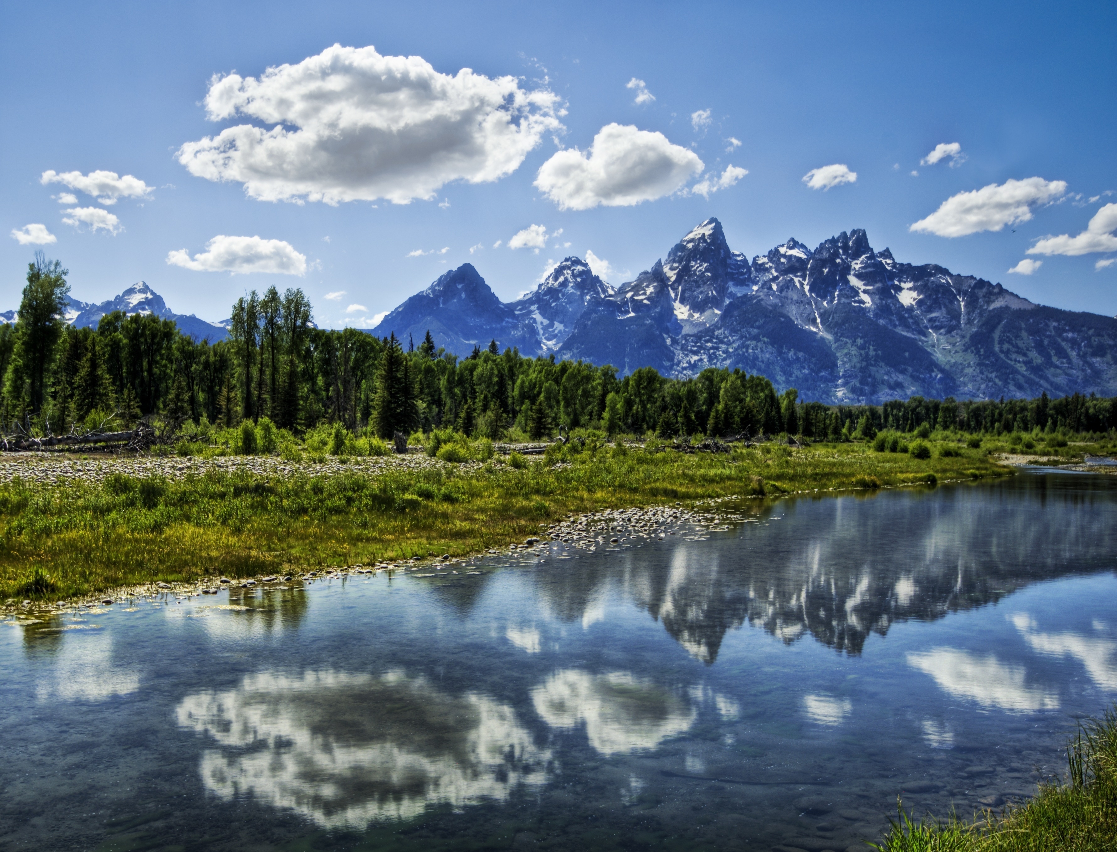 nature, rivers, mountains, clouds, reflection, forest, brightly, harmony