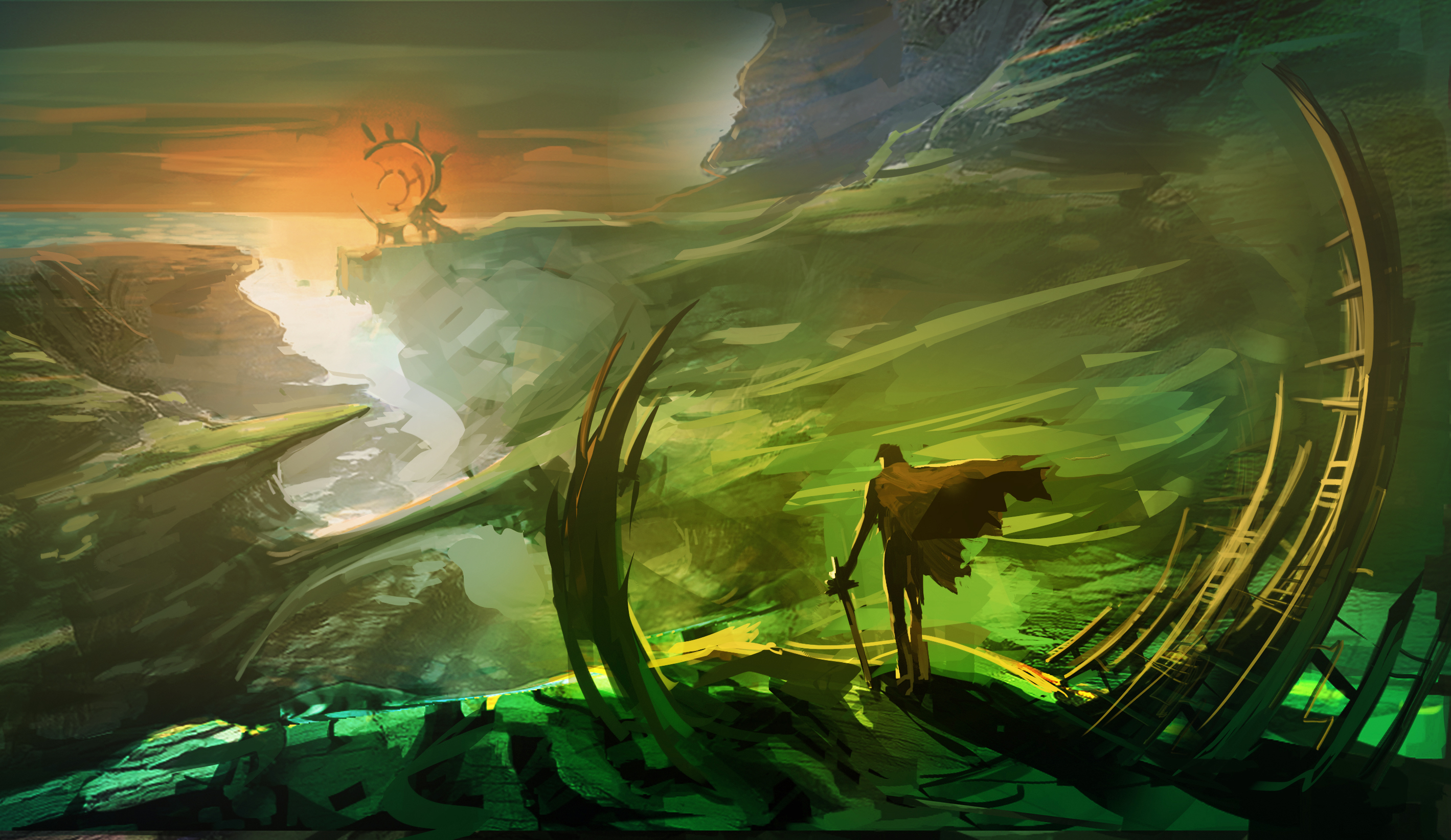 Free download wallpaper Landscape, Fantasy, Warrior, Sword on your PC desktop