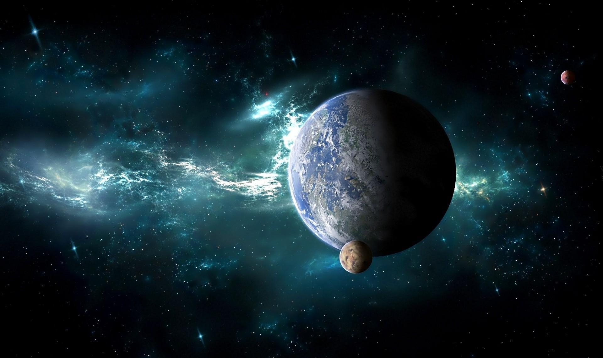 Desktop FHD universe, nebula, planet, satellite