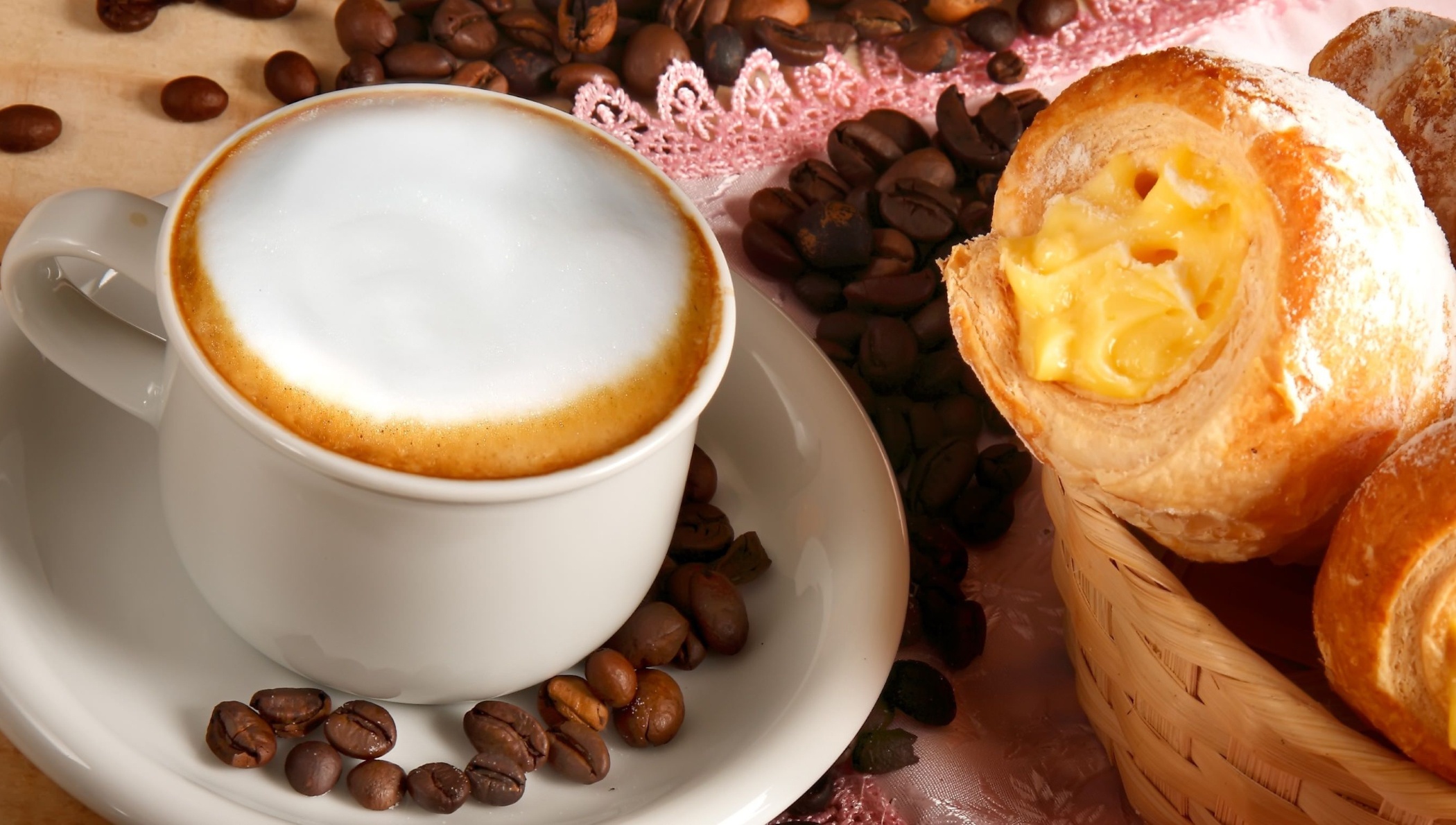Free download wallpaper Food, Coffee, Cup, Coffee Beans, Pastry on your PC desktop