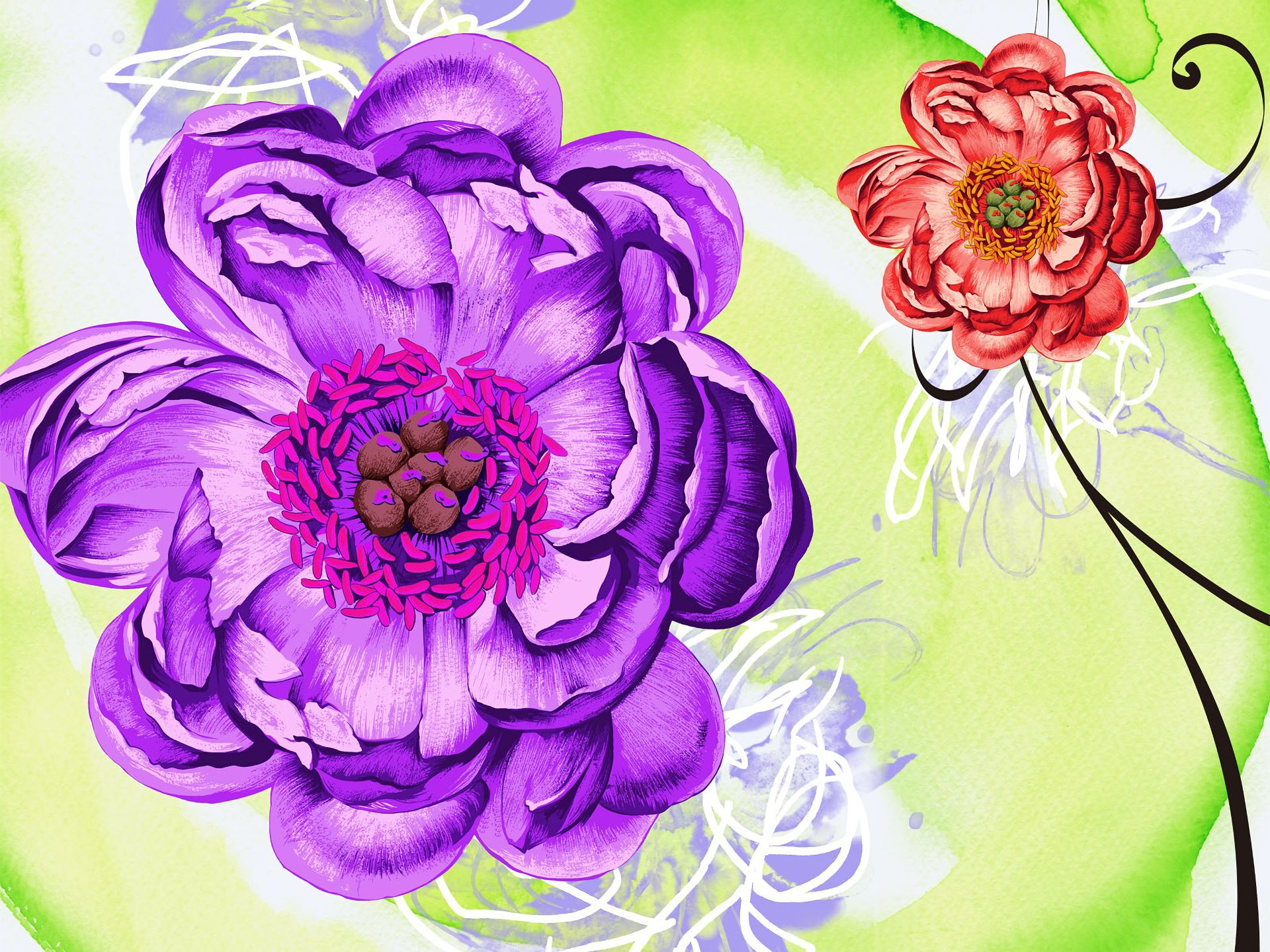 Free download wallpaper Flowers, Flower, Artistic, Purple Flower, Red Flower on your PC desktop