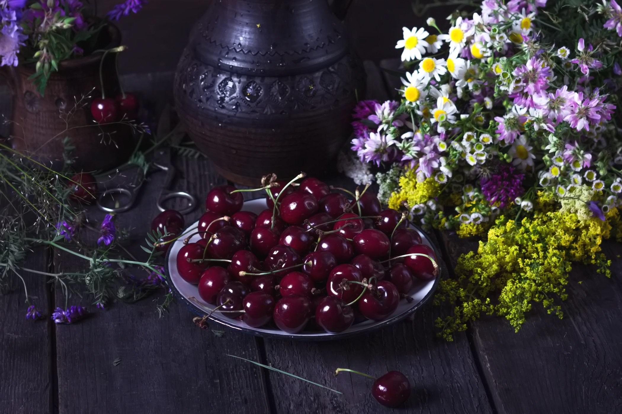 Laden Sie das Kirsche, Blume, Frucht, Nahrungsmittel, Stillleben, Früchte-Bild kostenlos auf Ihren PC-Desktop herunter