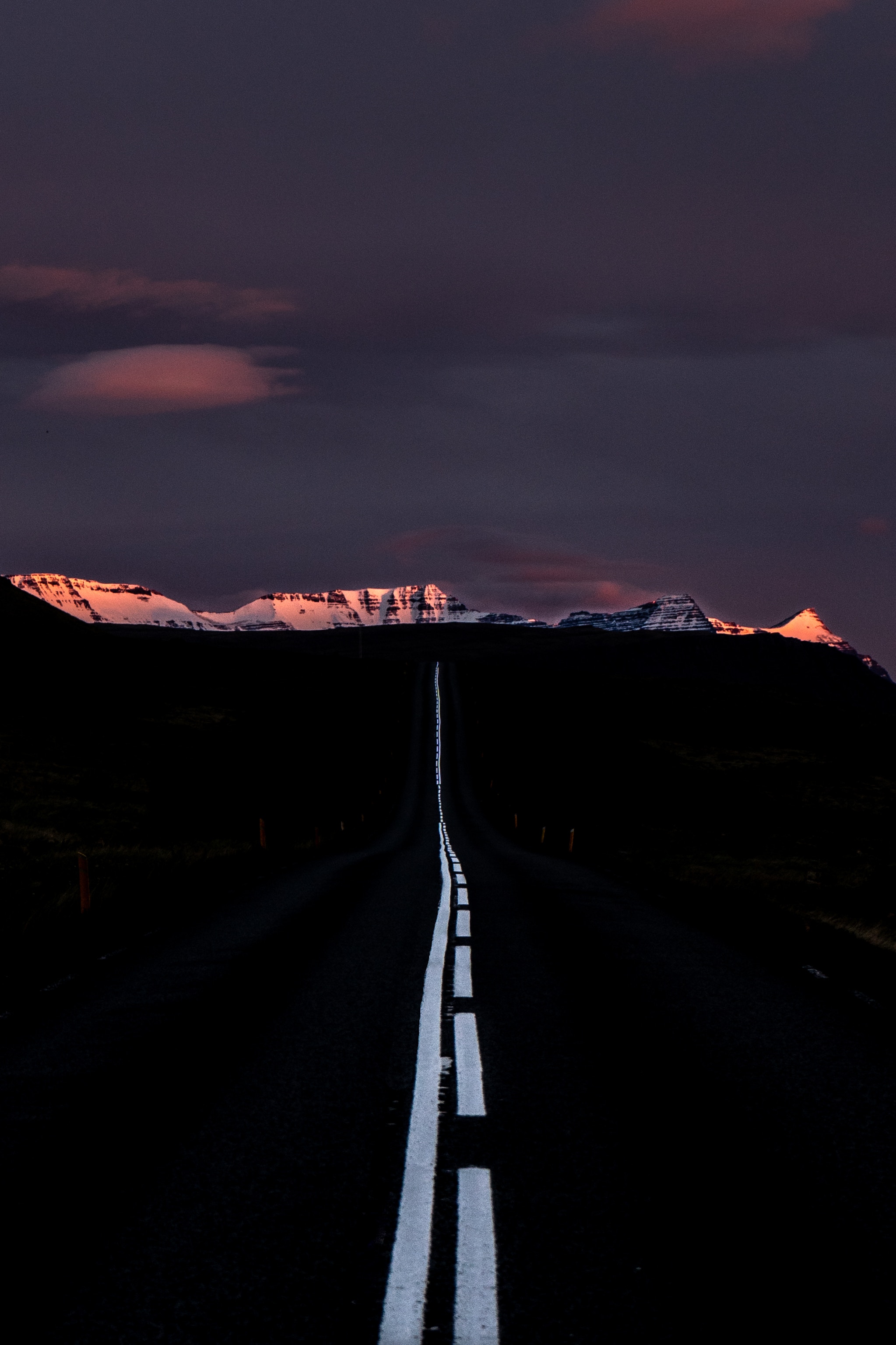 desktop Images nature, sunset, mountains, night, horizon, dark, road, markup