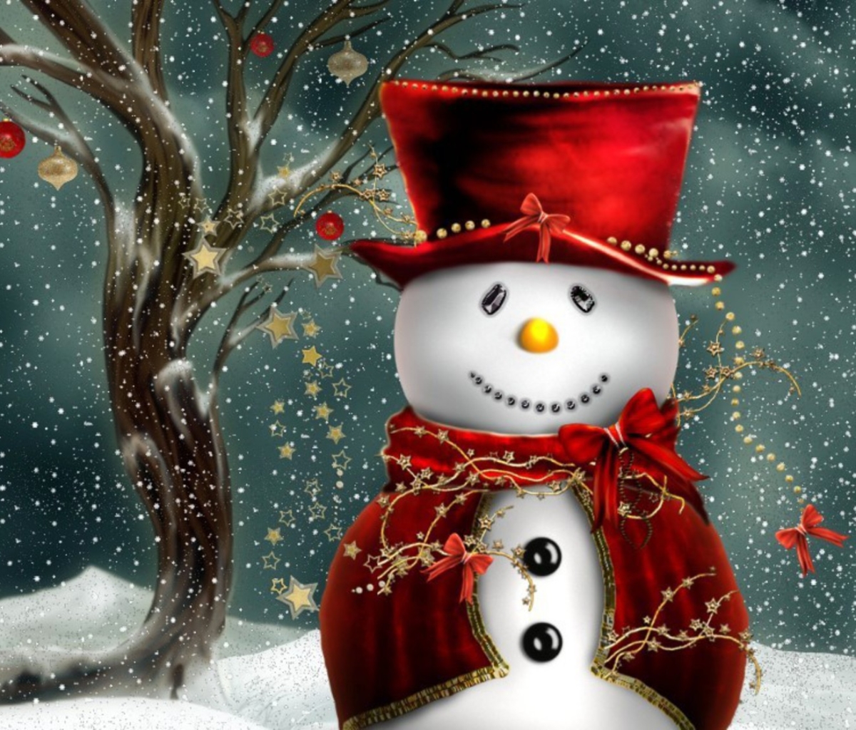 Handy-Wallpaper Feiertage, Schnee, Weihnachten, Schneemann, Weihnachtsschmuck, Hut, Schneeflocke kostenlos herunterladen.