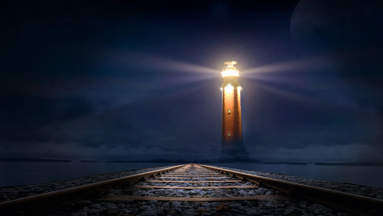 Desktop wallpaper: Man Made, Lighthouse, Light, Night, Railroad 4K free ...