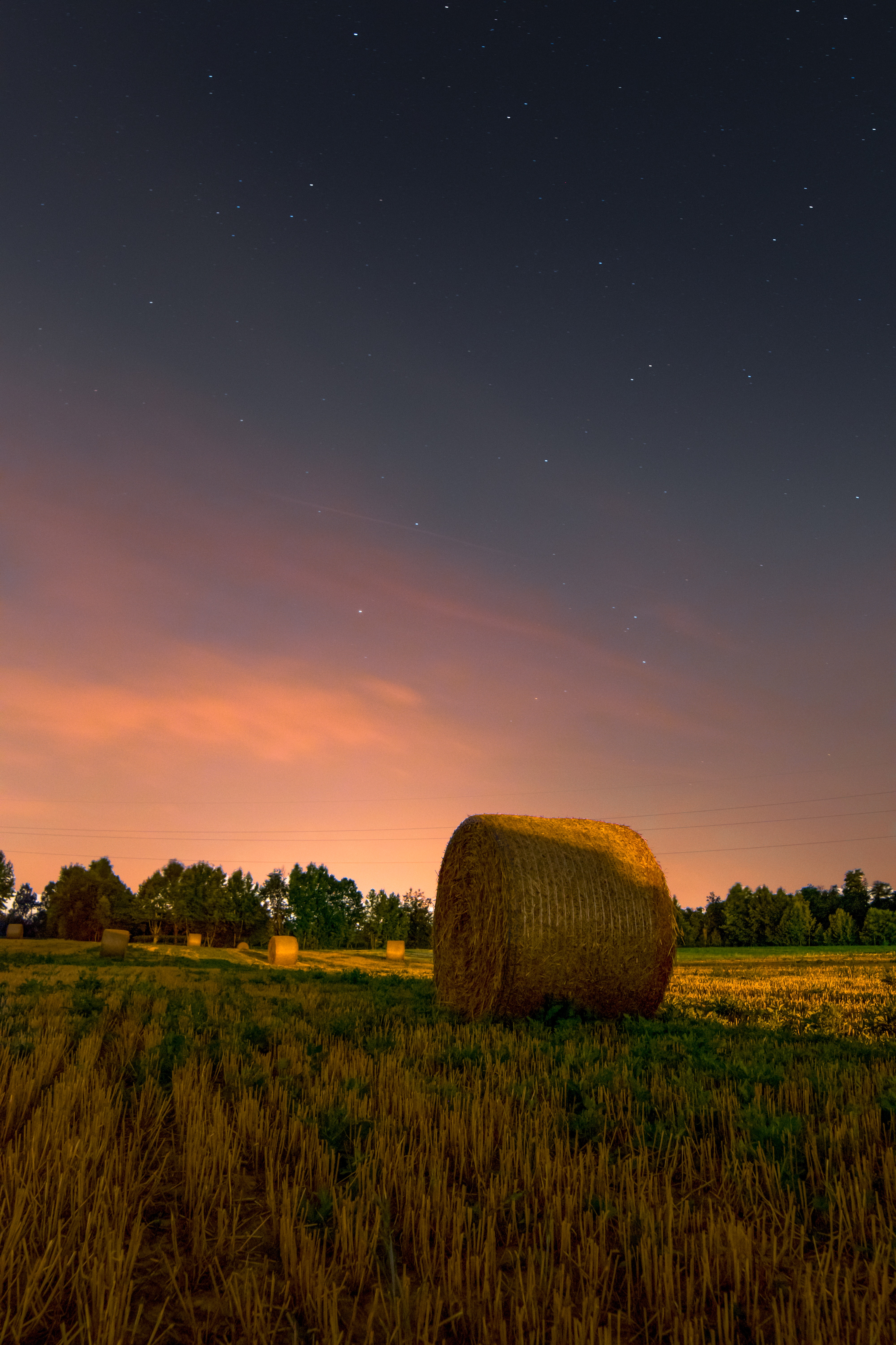 nature, sunset, grass, sky, field, hay, stack, rick