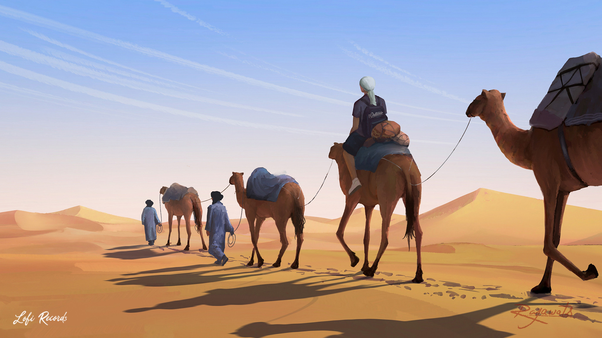 Скачати мобільні шпалери Художній, Сахара, Верблюд безкоштовно.