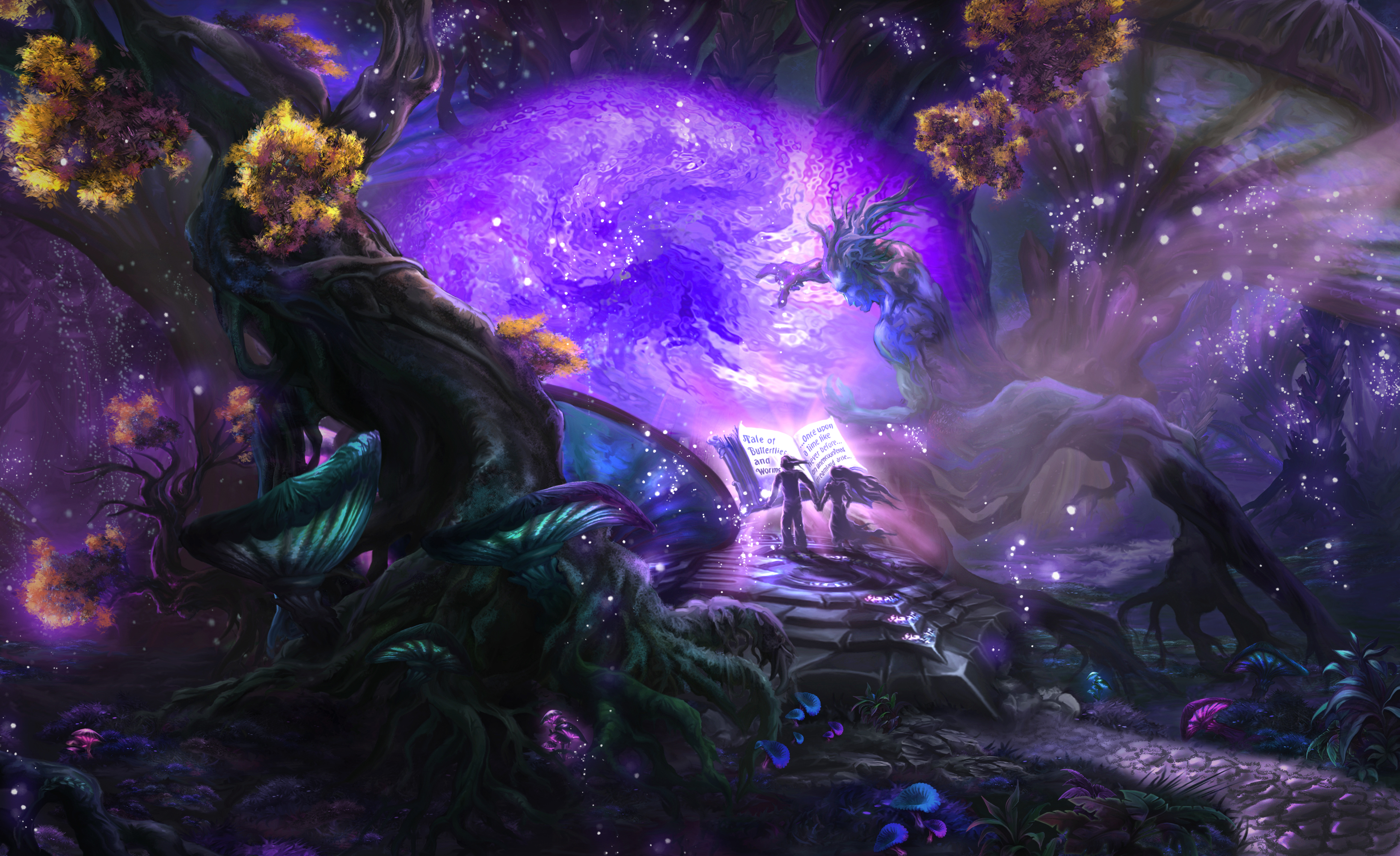 fantasy, magic, people, portal, tree, underwater