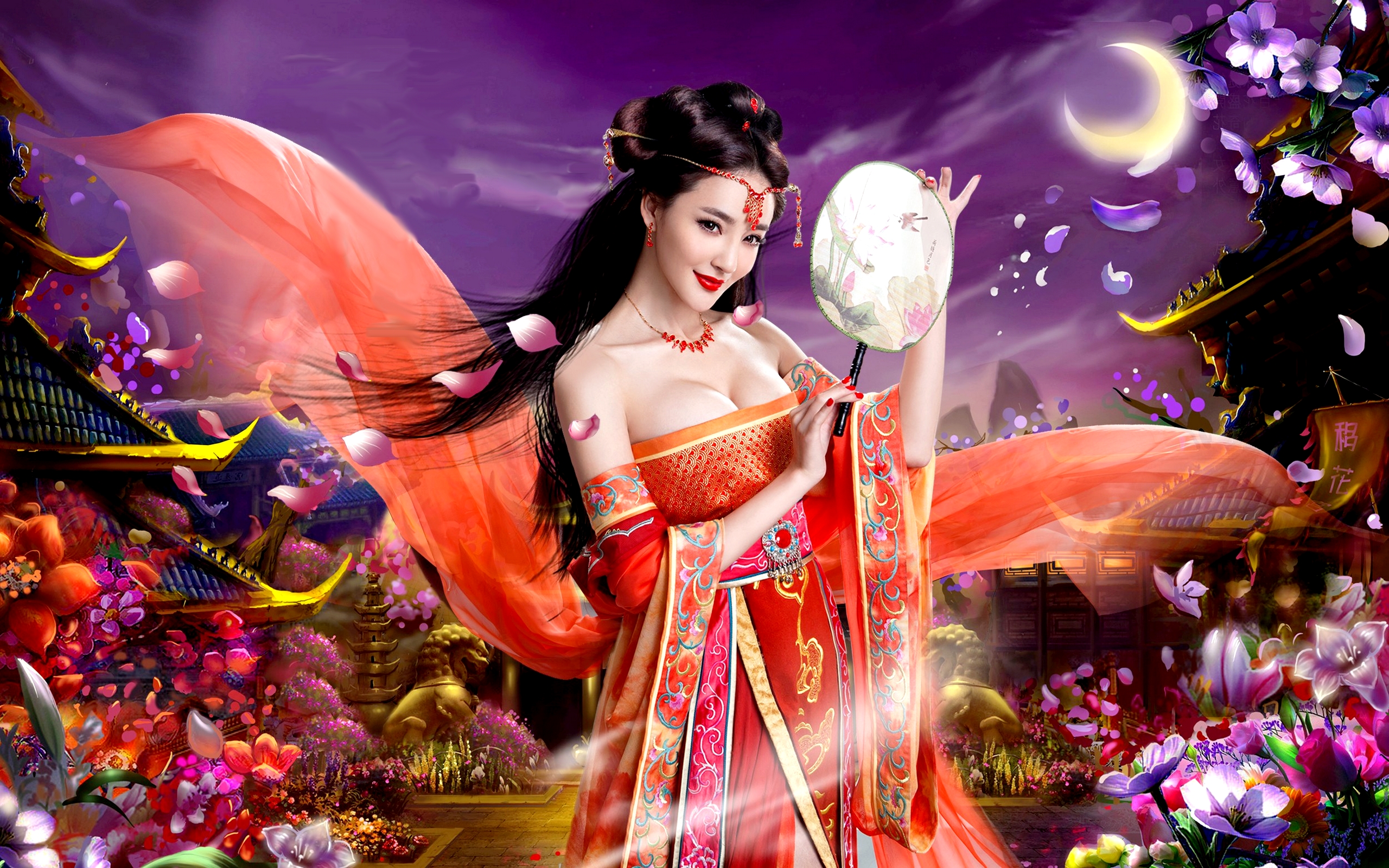 810189 baixar papel de parede fantasia, mulher, colorido, flor, deusa, quimono, batom - protetores de tela e imagens gratuitamente