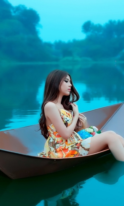 Download mobile wallpaper Water, Boat, Women, Asian for free.