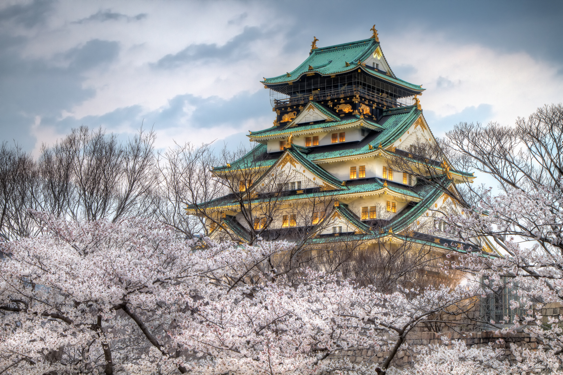 Free download wallpaper Architecture, Castles, Sakura, Japan, Spring, Osaka, Man Made, Osaka Castle on your PC desktop