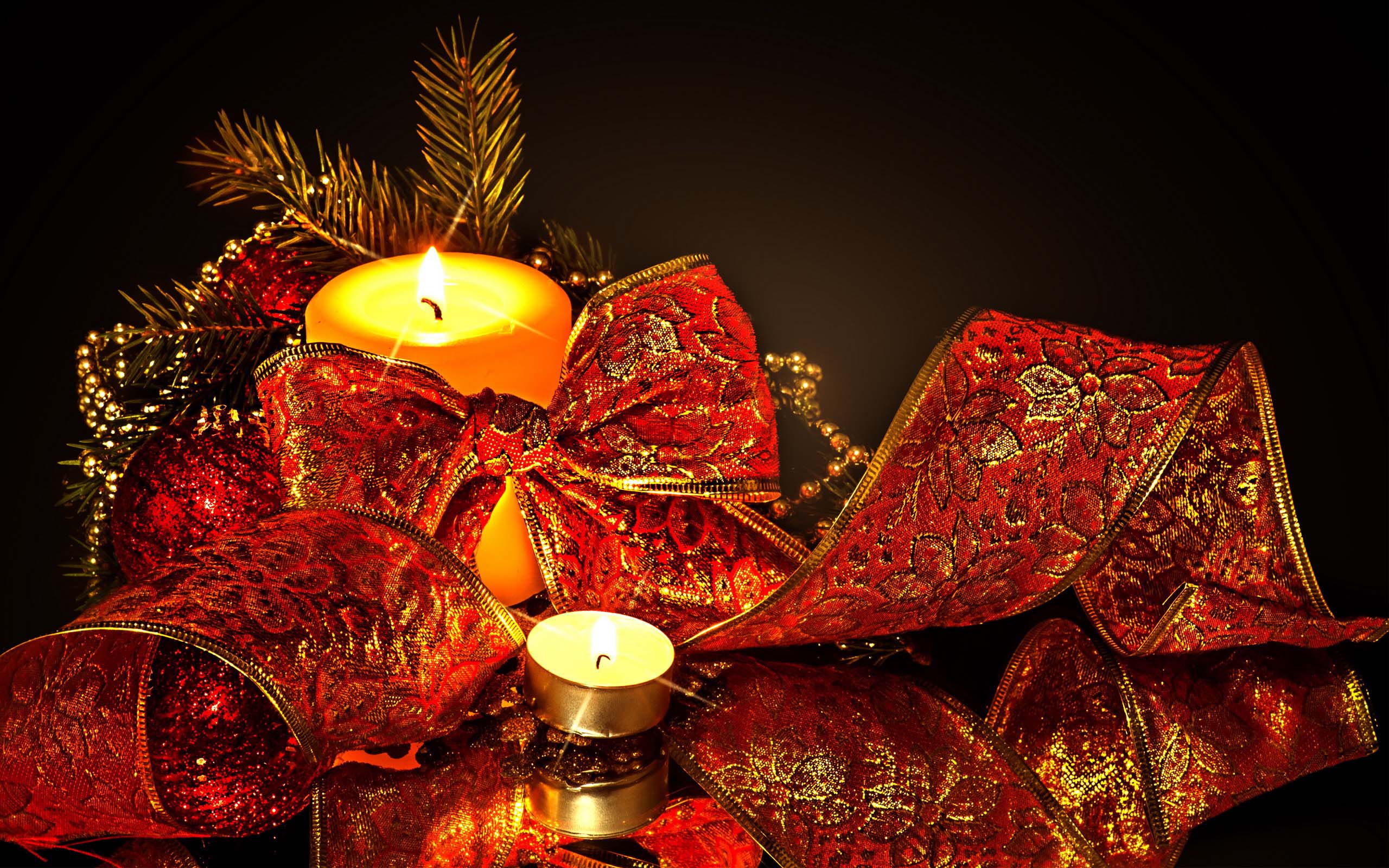 Free download wallpaper Christmas, Holiday, Candle, Ribbon, Christmas Ornaments on your PC desktop