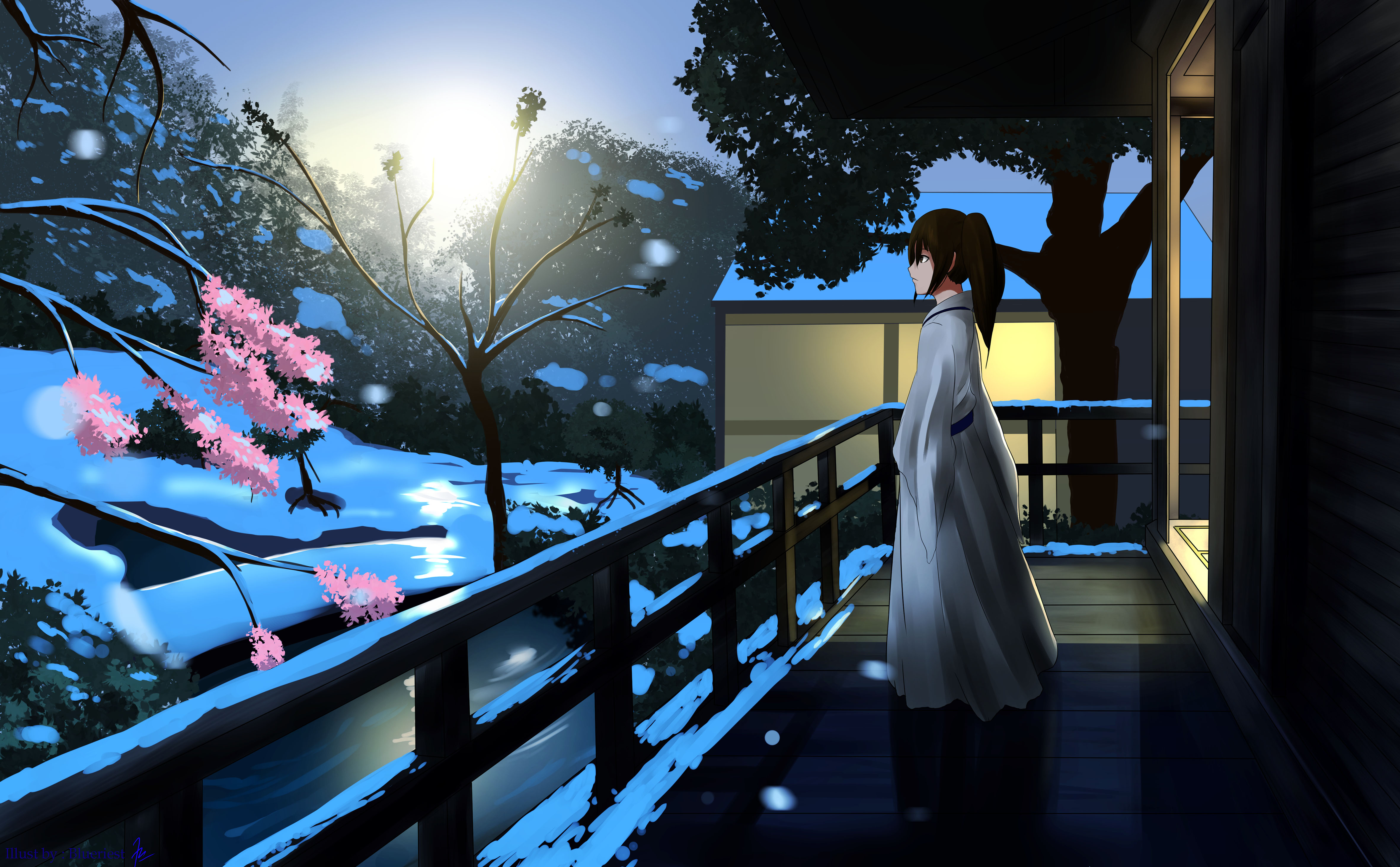 Free download wallpaper Anime, Winter, Snow, Morning, Original on your PC desktop