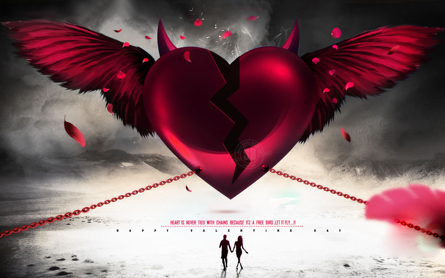 Download mobile wallpaper Love, Couple, Wings, Heart, Artistic for free.